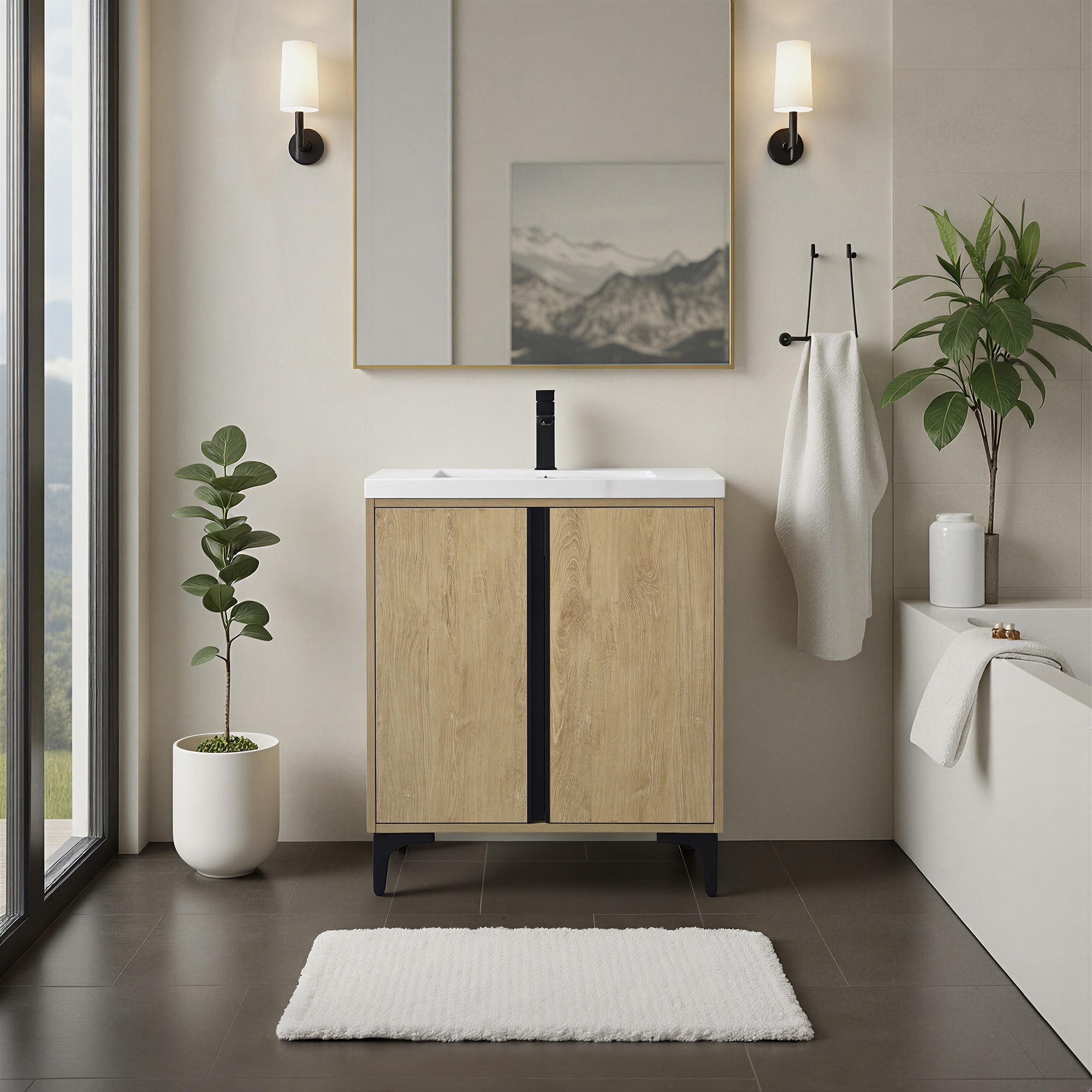Bellaterra Home 30-in Neutral Single Sink Bathroom Vanity with White Solid Surface Top