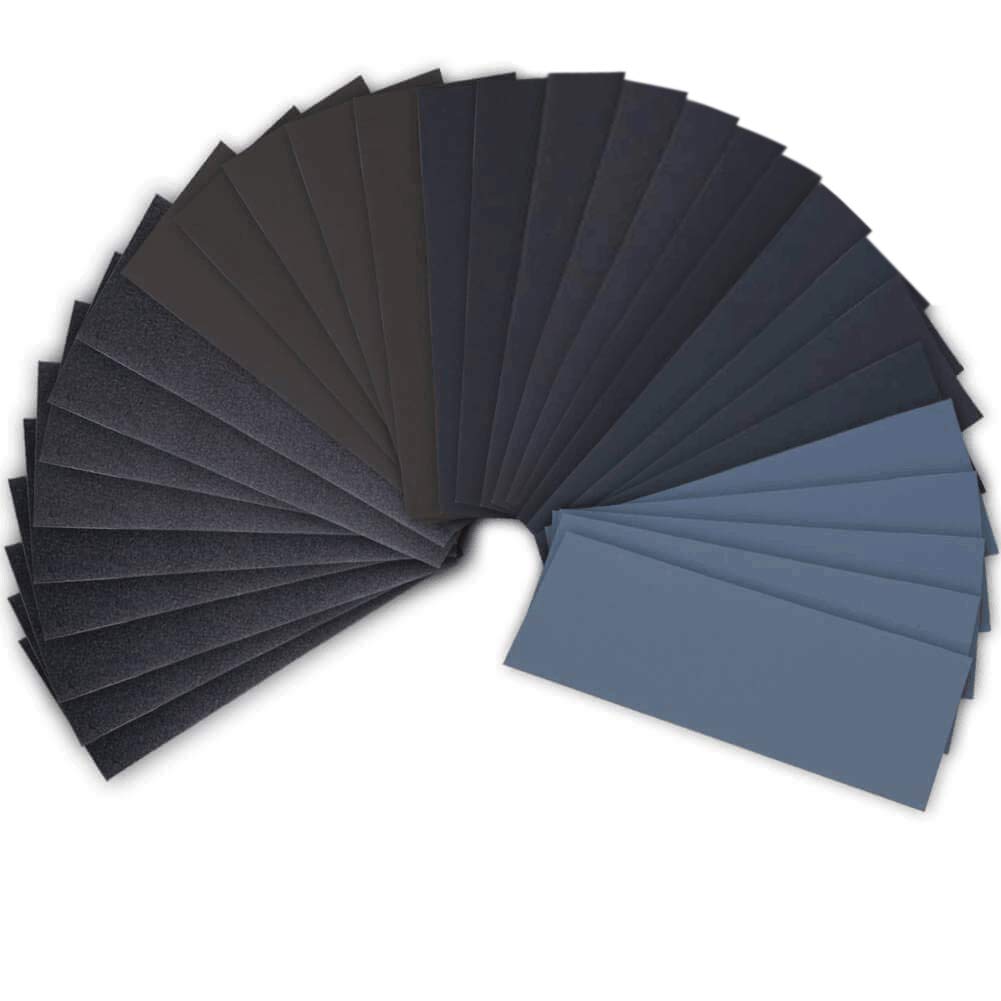 Misopily  42 Piece Wet Dry Sandpaper Set 120 to 3000 Grit Assortment Nine by Three Point Six Inches Abrasive Paper Sheets for Automotive Wood and