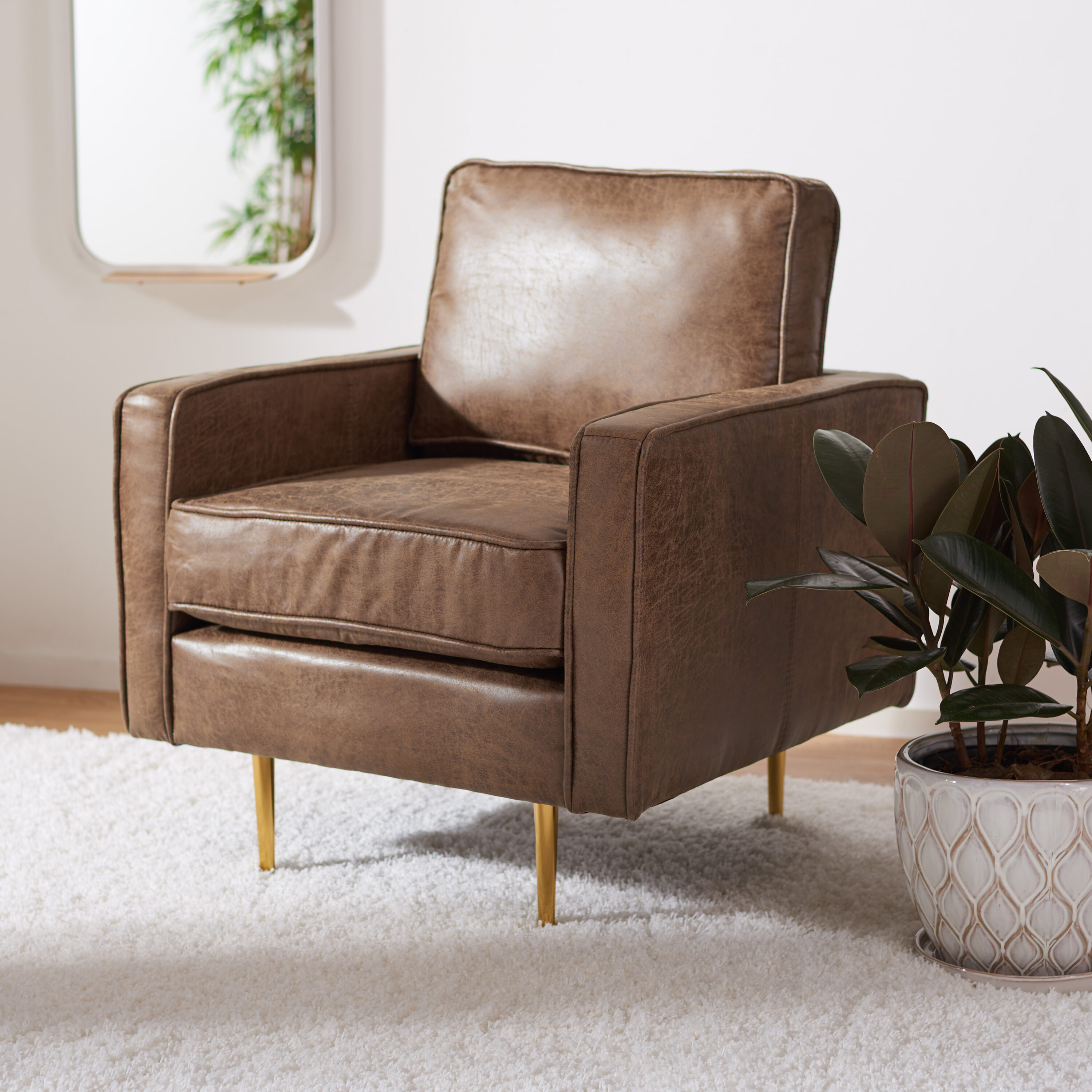 Safavieh ACH2000A Accent Chair Modern Brown/Gold Accent Chair
