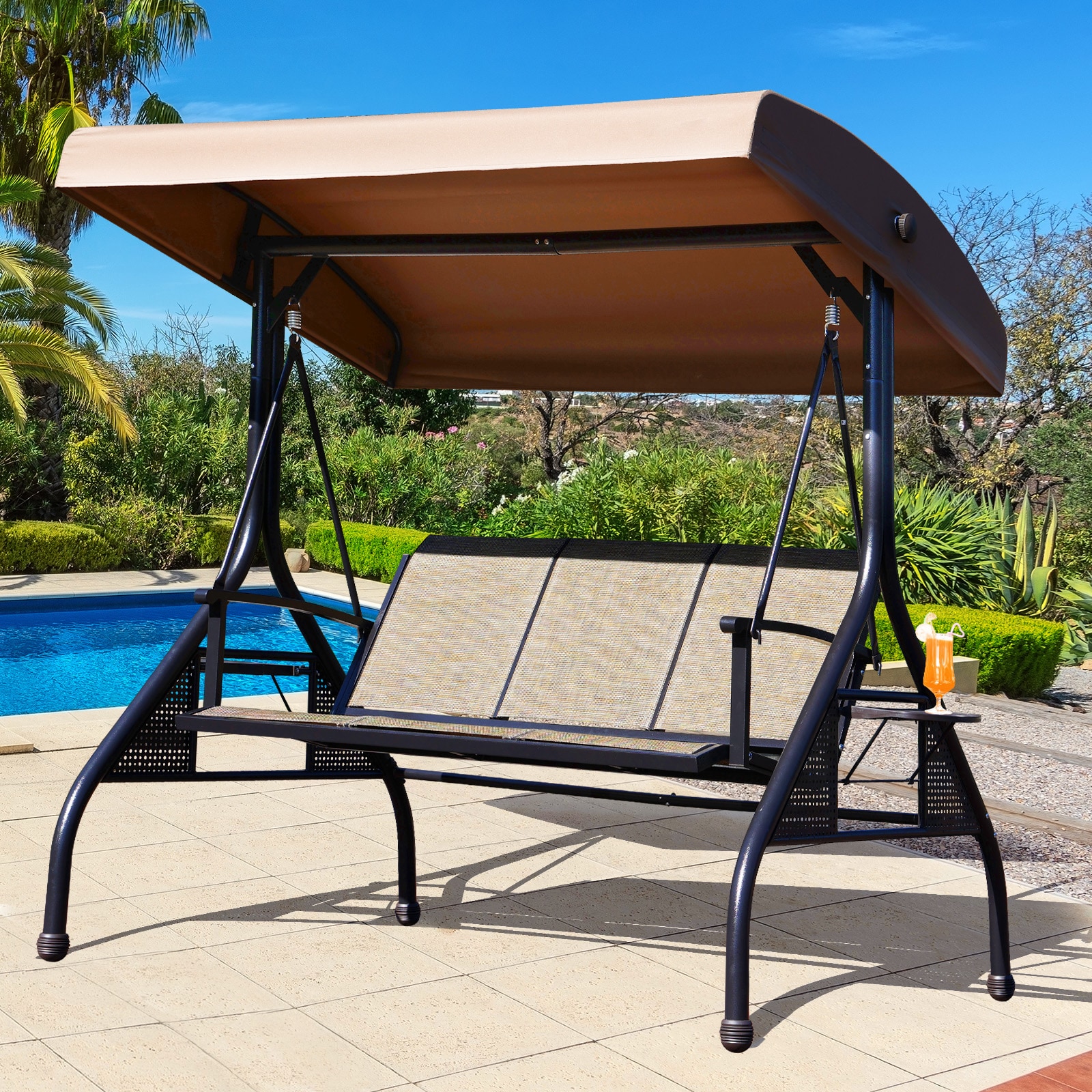 NOBLEMOOD LS-2033CO Porch Swings Gliders 3 -person Brown Aluminum Outdoor Swing