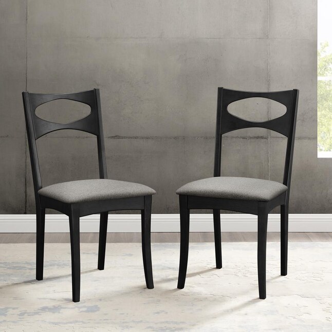 Walker Edison Set Of 2 Linen, Black Dining Chairs Upholstered Seat