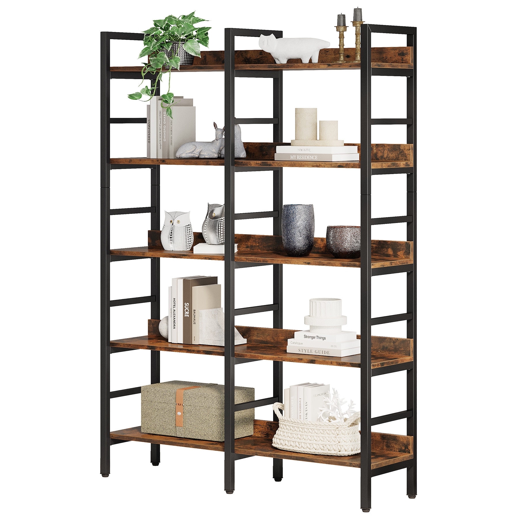 Solid Open Book Shelves, 71 Tall Modern Bookshelf 6 Foot, Free Standing  Display Shelving Unit, 5 Tier Industrial Bookcase for Living Room Bedroom 