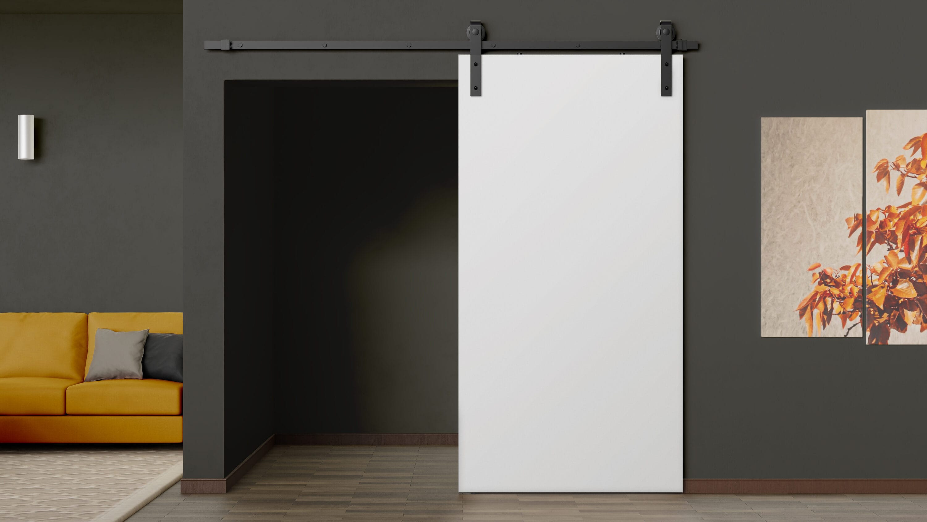 VILLAR HOME DESIGNS KITVHDID00019 18-in x 80-in White Prefinished Plank Pine Wood Hollow core Single Barn Door (Hardware Included)