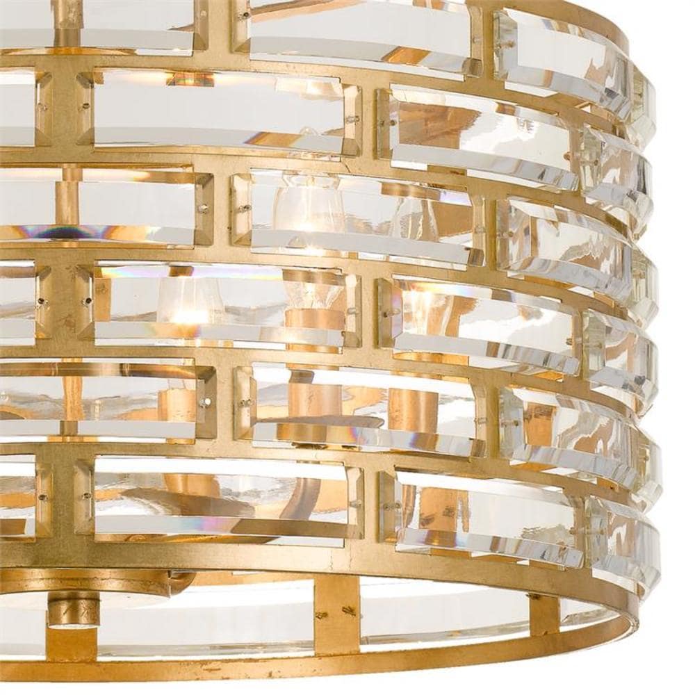 Mini Antique Gold Crystal 6-Light Chandelier with Faceted Jewels