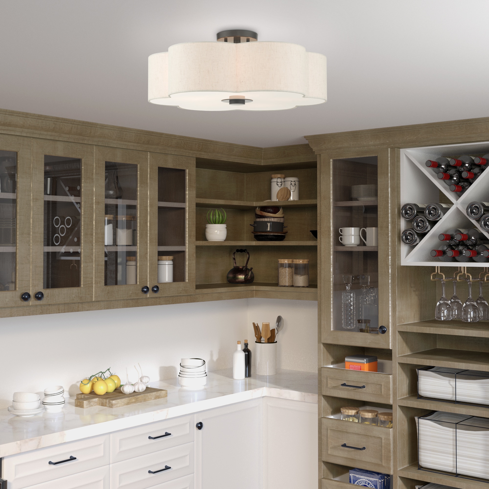 Solstice English Bronze 5-Light Semi-Flush Mount with Oatmeal Shade