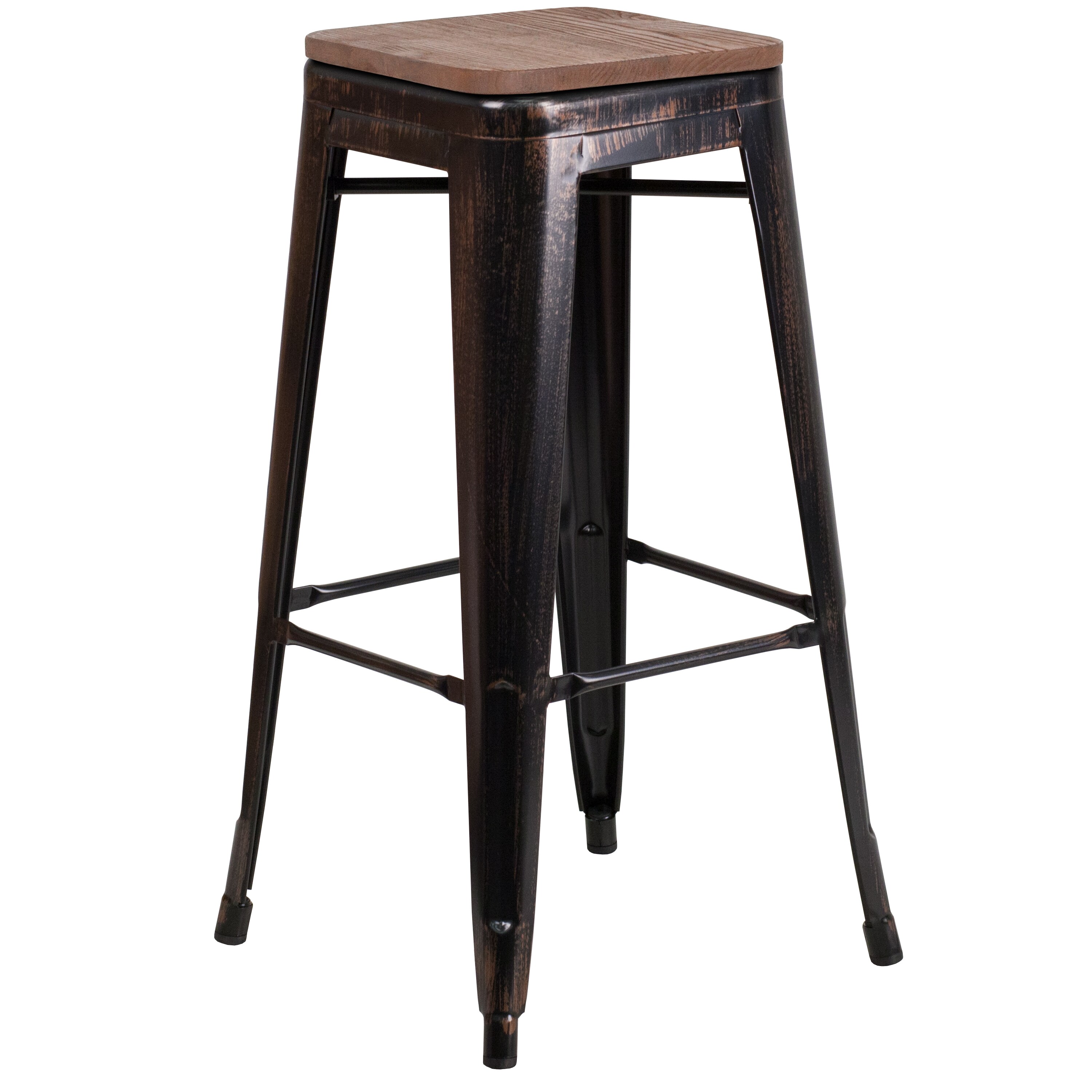 Flash Furniture 889142874119 Black-Antique Gold 30.0-in H Bar height Square seat Stackable Metal Bar Stool