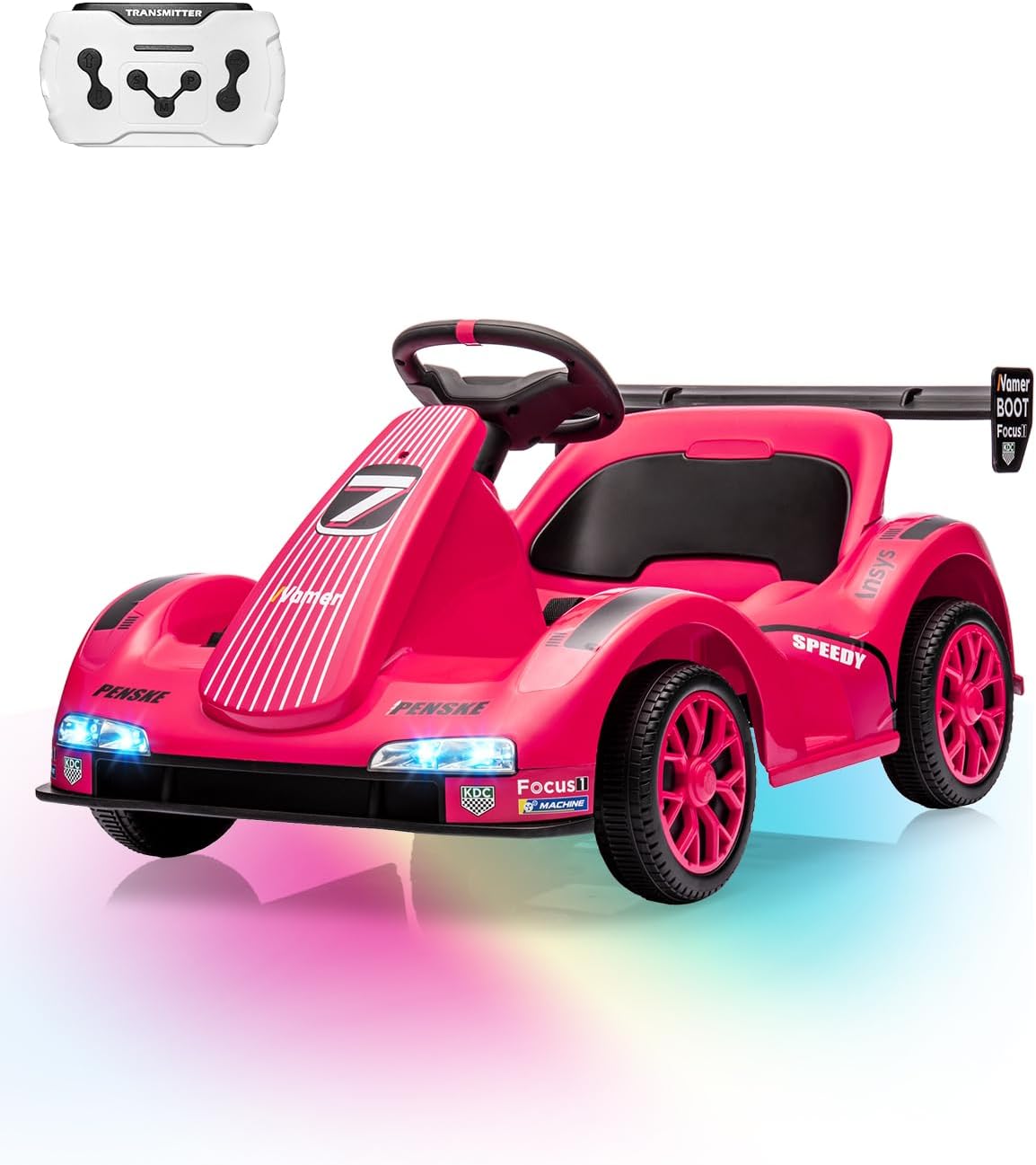 Qeetex 629832729134 Electric Go Kart for Kids 7AH Battery Powered Ride on Race Car  emote Control Safety Belt LED Headlights Music Electric Ride on Toy for Toddlers Kids pink