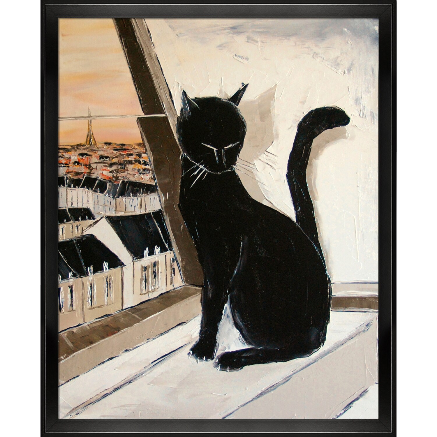 ArtistBe 688576255316 Black Cat Is A Paris Master Atelier De Jiel Framed 22.5-in H x 18.5-in W Animals Print on Canvas