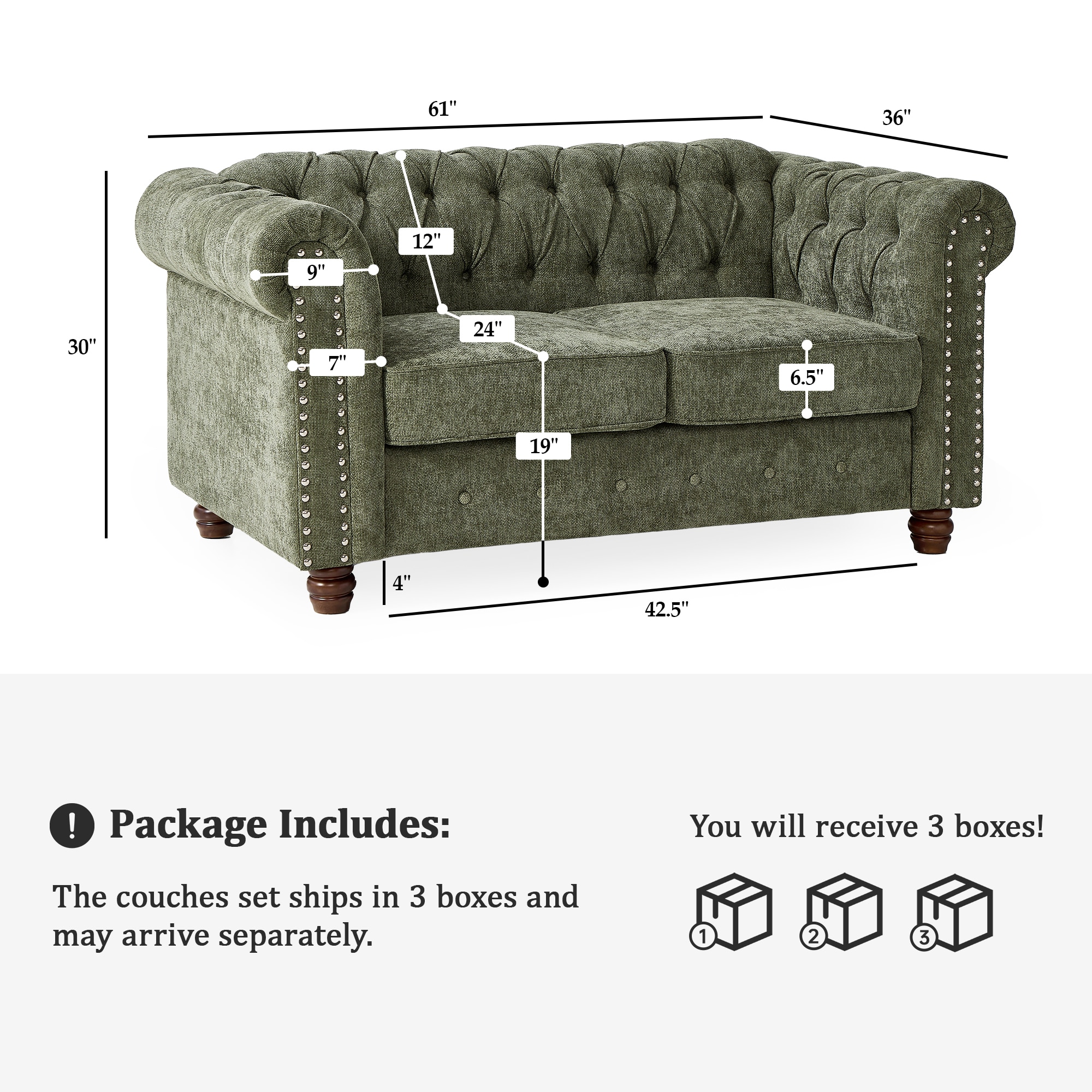 FARATI 8727-GREEN-2 Sofas-Loveseats - View #2