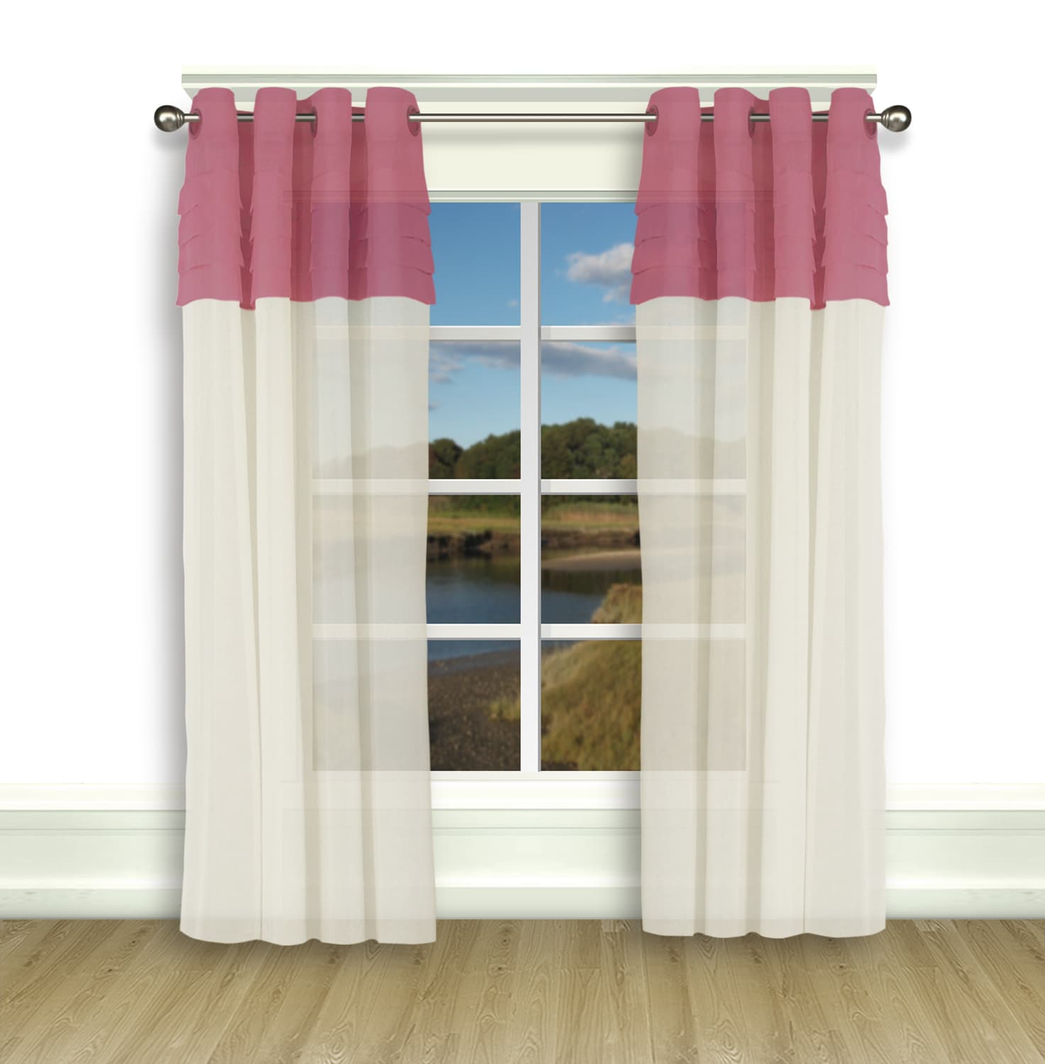 Ricardo Trading 02800-79-063-43 63-Inches Plum/ivory Semi-sheer Grommet Single curtain panel