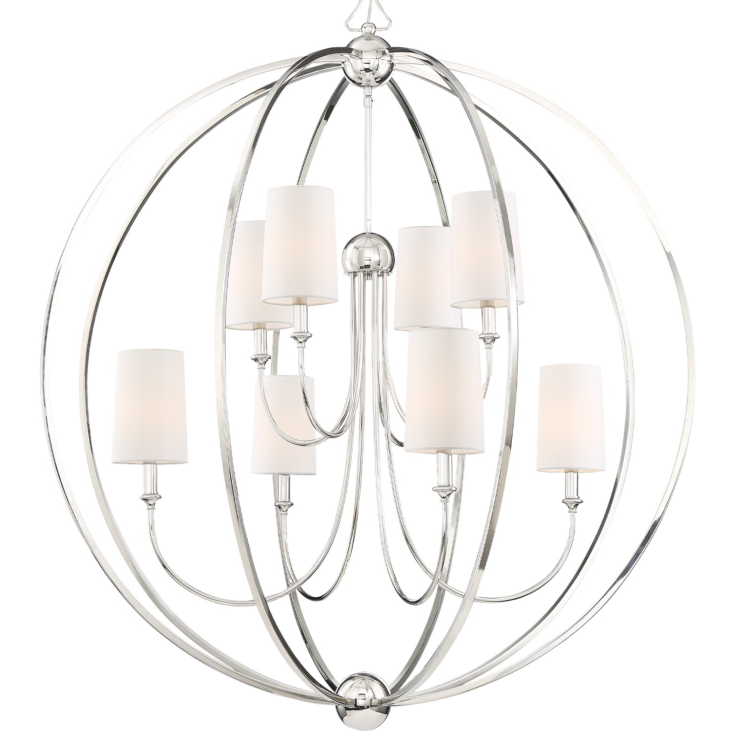 Elegant Sylvan 8-Light Polished Nickel Chandelier with White Silk Shades
