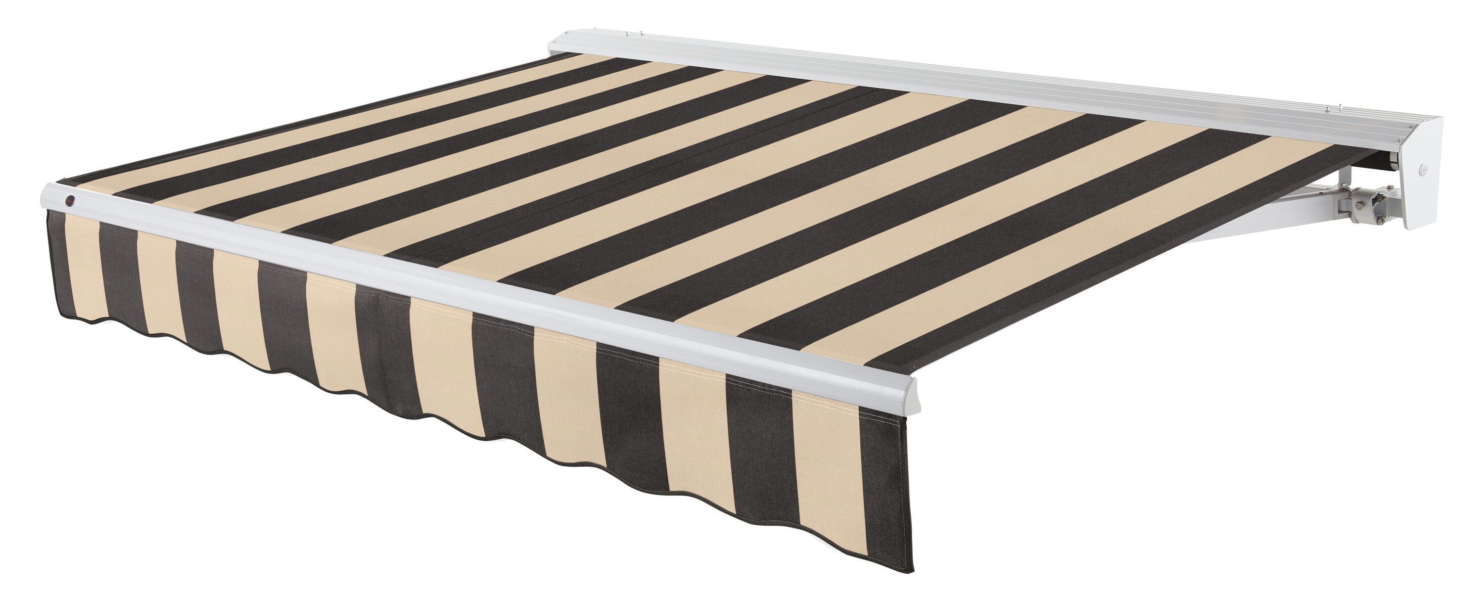 Awntech DTL12-53-KT Destin Left Motor 144-in Wide x 120-in Projection x 10-in Height Fabric Black/Tan Stripe Striped Motorized Retractable Patio Awning
