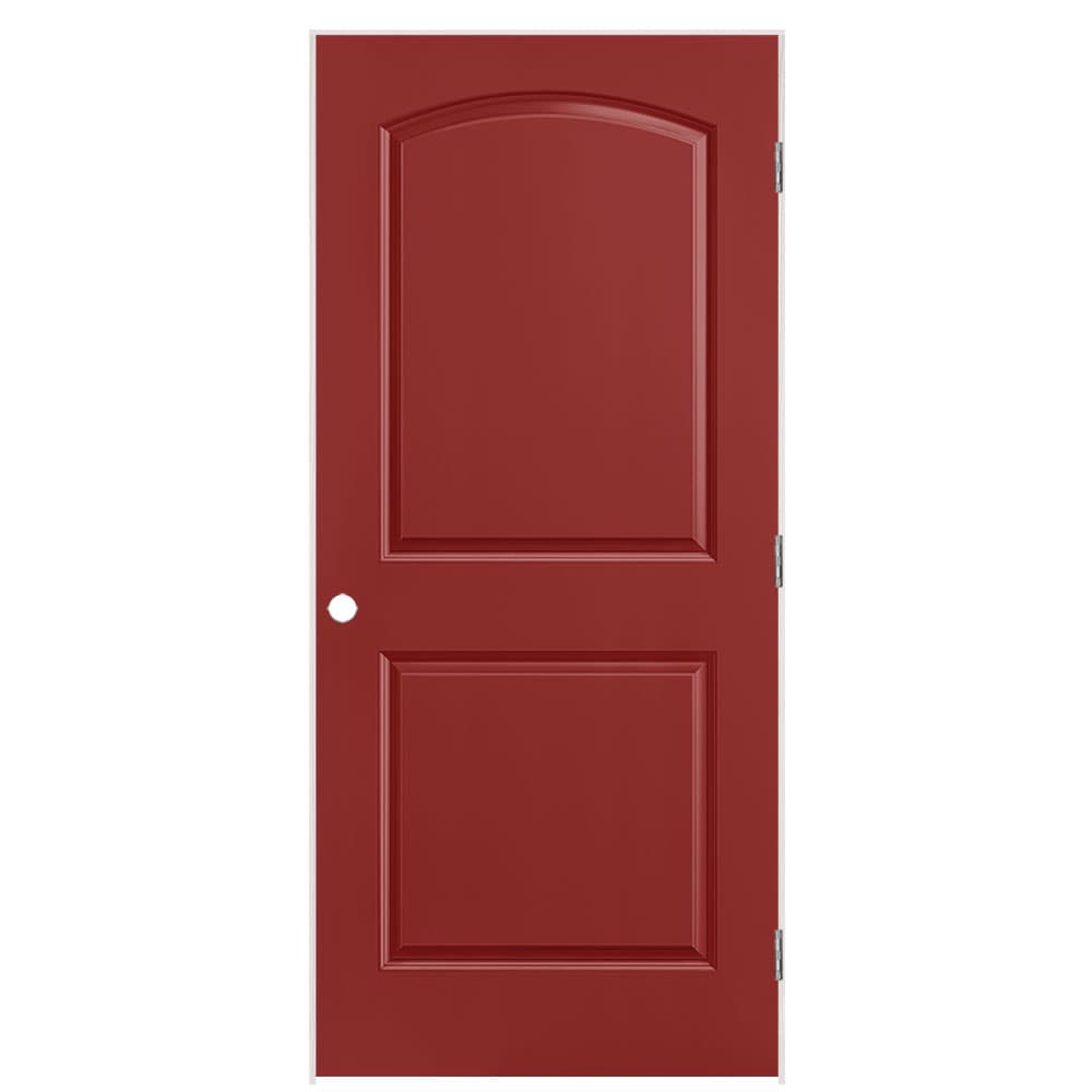 Masonite 1317844 36-in x 80-in Barn Red Solid core 2-panel round top Left hand Smooth Prefinished Molded composite Flat Jamb Single Prehung Interior Door