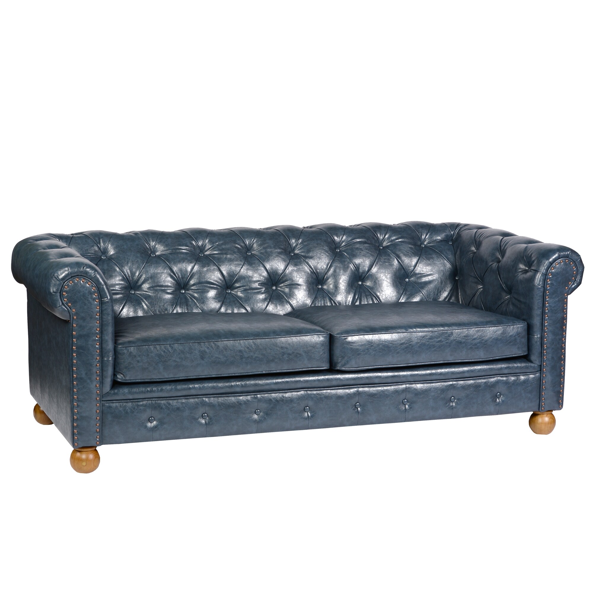 Armen Living Franz 87 in. Modern Blue Leather Sofa LCFR3MBLU - The