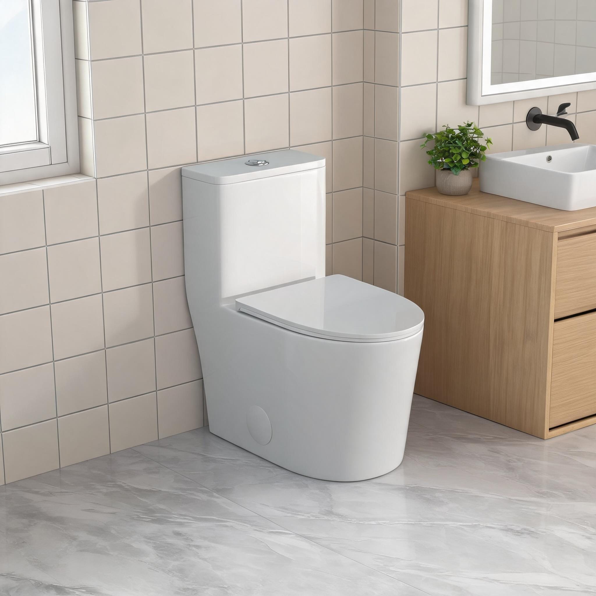 SunJet One-Piece Ceramic Toilet with Soft-Close Seat Dual Flush 12-Inch Rough-In Classic White #2XT6PAF3GAYK