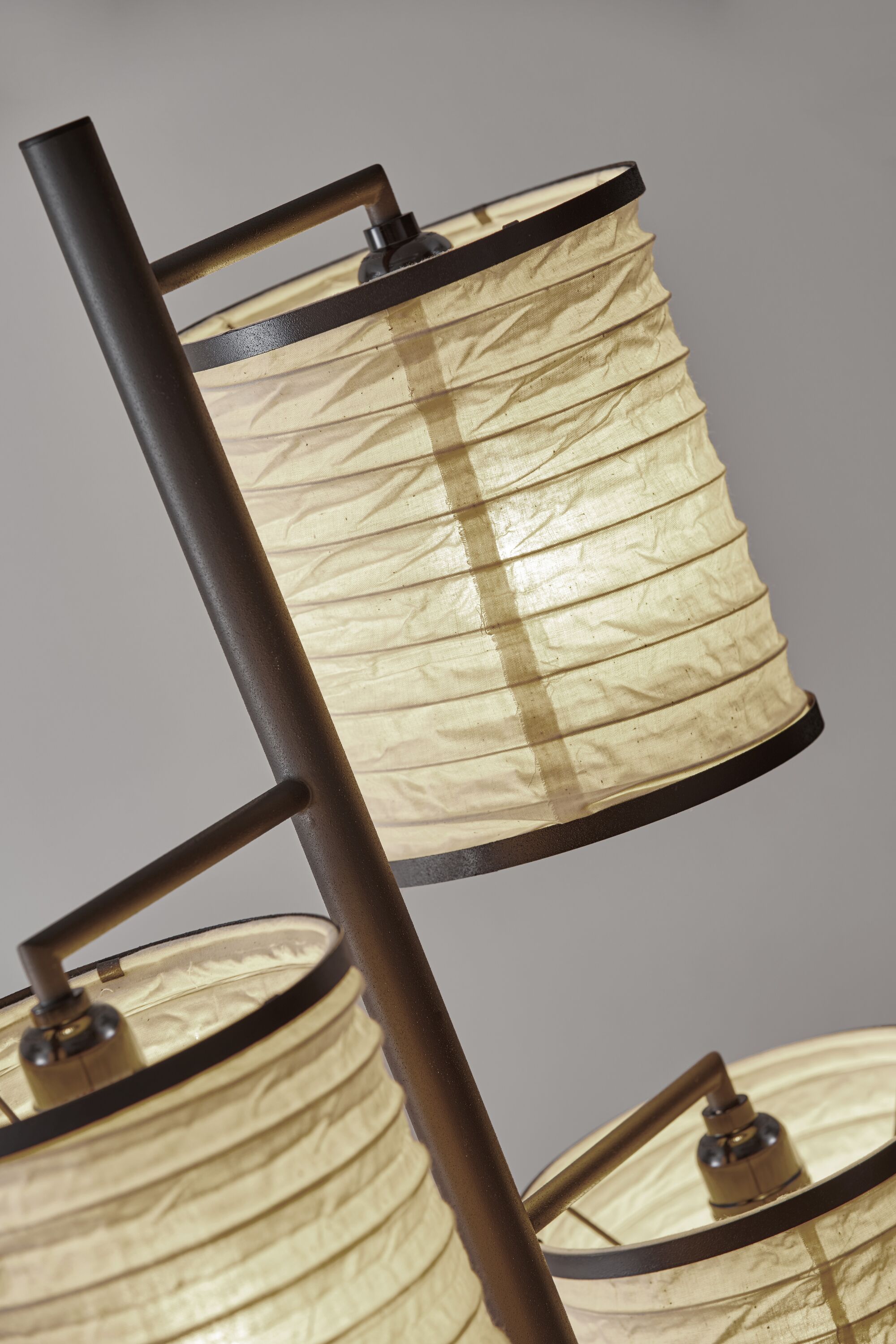 Antique Bronze 74" 3-Way Switch Tree Lamp with Off-White Shades