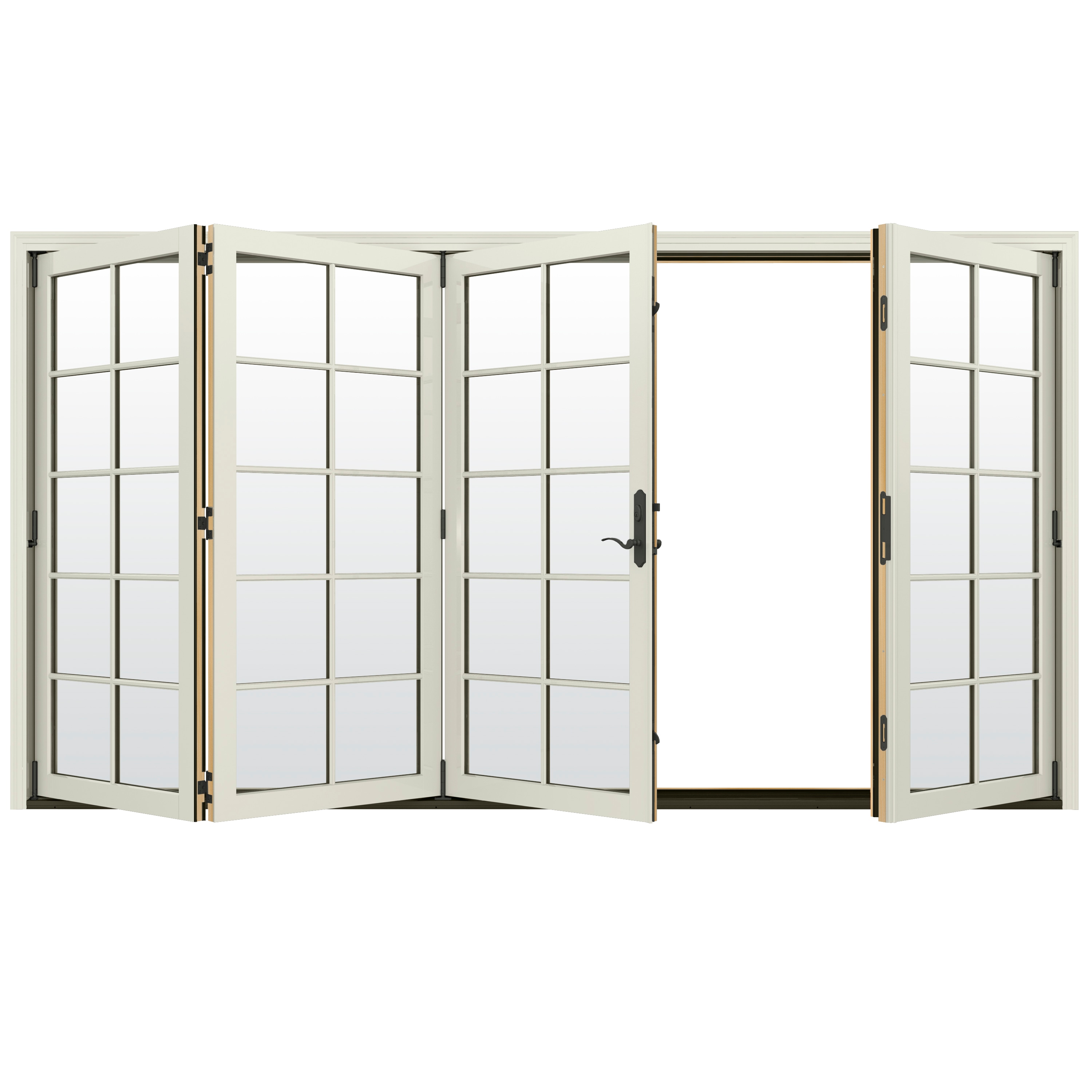 124-in x 80-in Low-e Argon Simulated Divided Light Vanilla Clad-wood Folding Left-Hand Outswing Patio Door in Off-White | - JELD-WEN LOWOLJW247800094