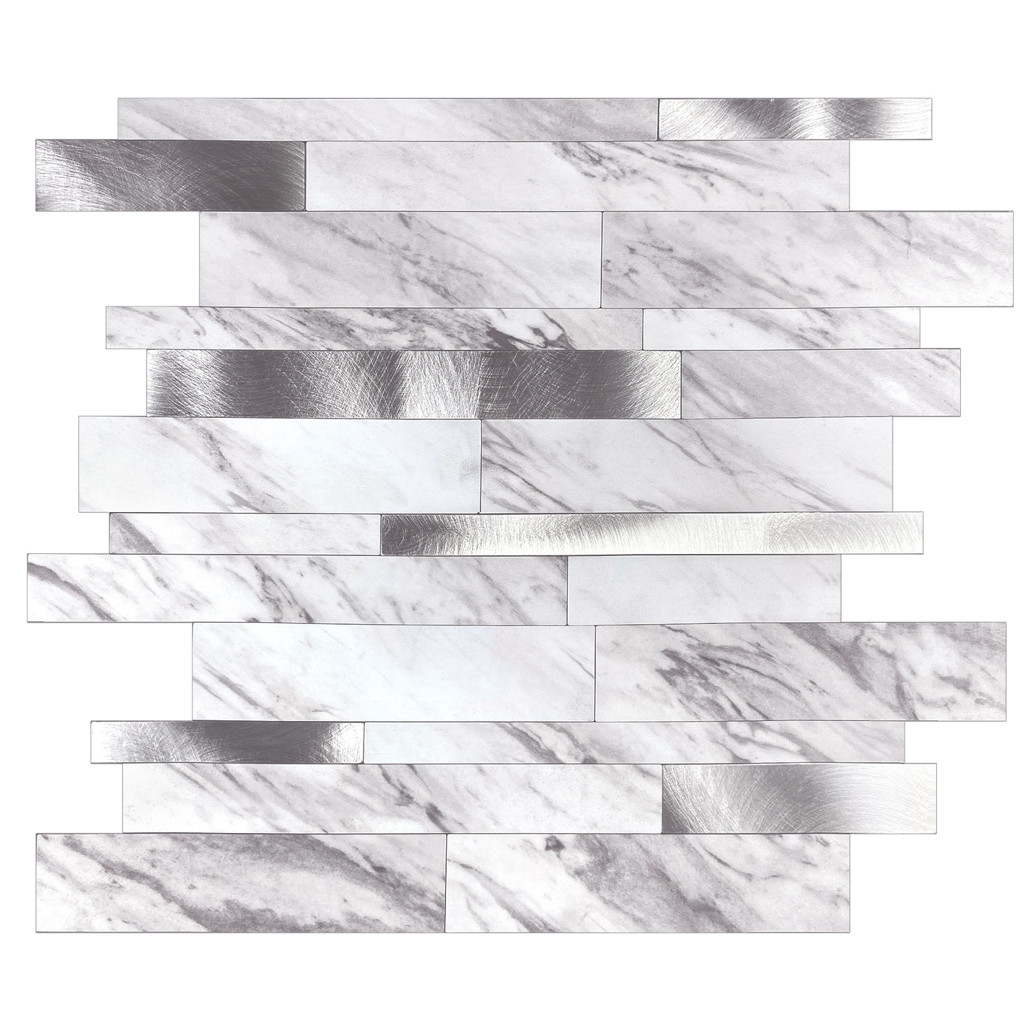Murella 28121 Metal White Carrera Marble with Silver Metal Accents 11-7/8-in x 11-7/8-in Multi-finish Metal Marble Look Mosaic Wall Tile (0.97-sq. ft/ Piece)