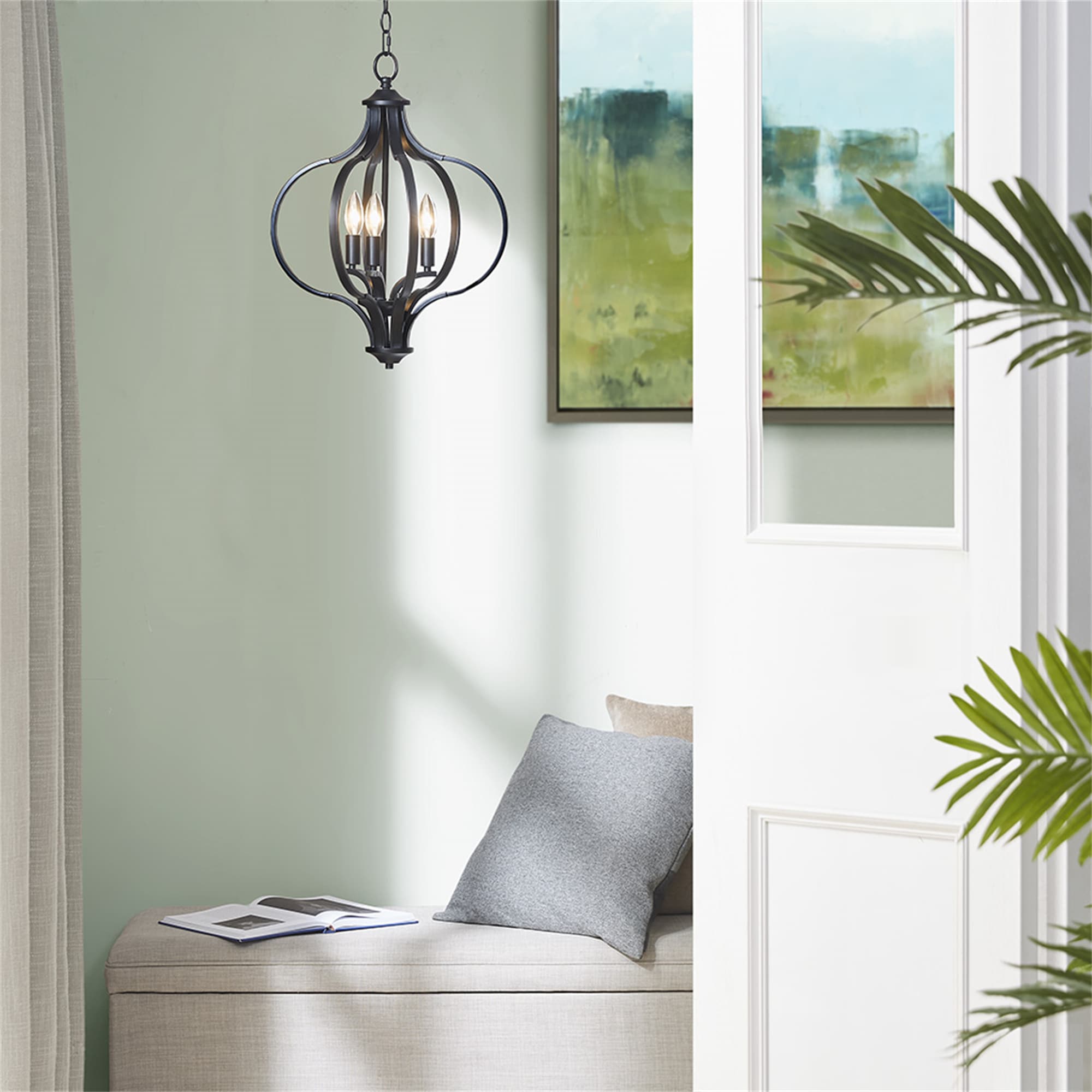 BABOOM BOM-3595700-OR Farmhouse Style Adjustable Chandelier 3 -Light Black Farmhouse For Use in Bedrooms, Dining Rooms, Kitchens, Living Rooms Chandelier