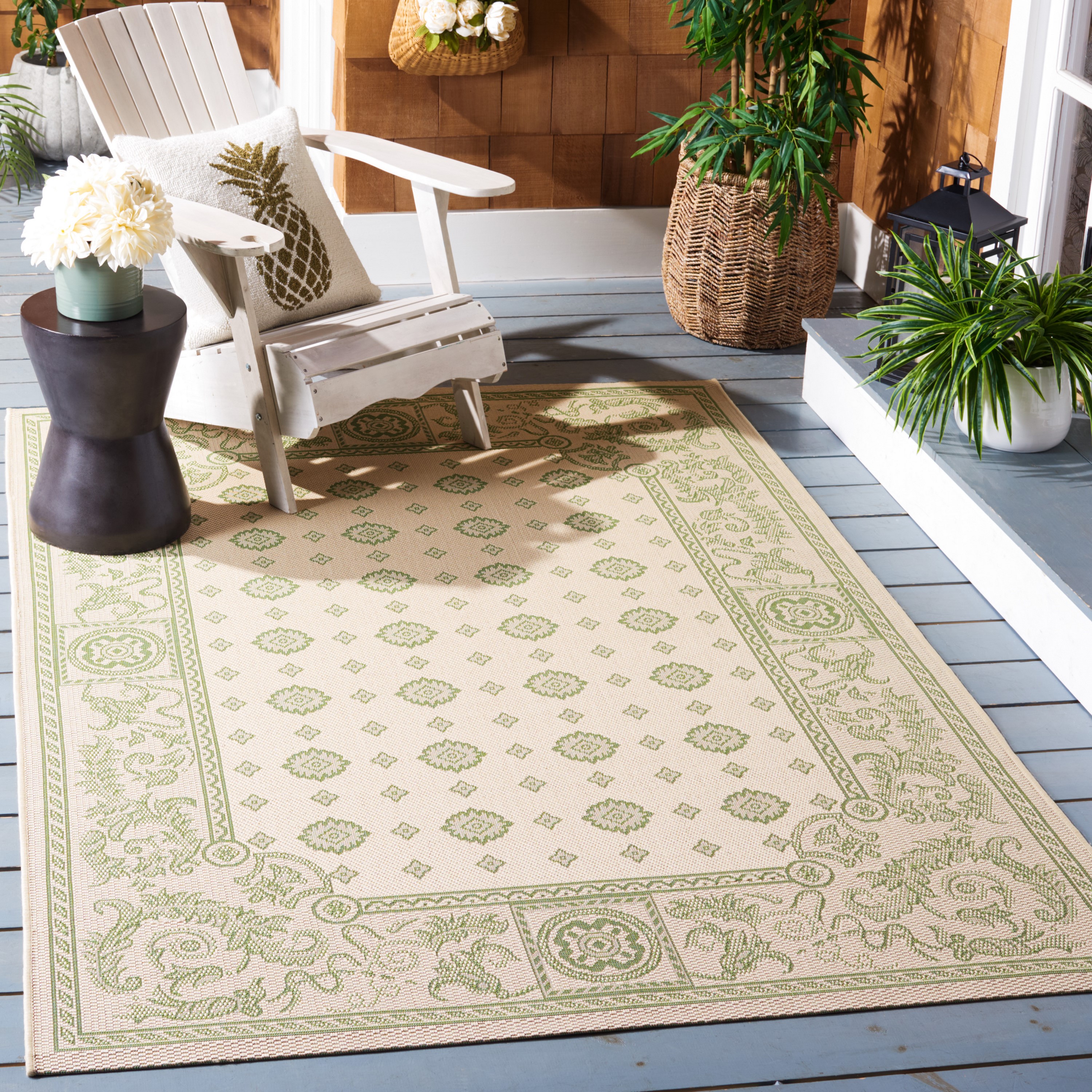Safavieh CY1356-1E01-5 Courtyard Essex 5 x 8 (ft) Loomed Polypropylene Natural/Olive Rectangular Indoor/Outdoor Border Area rug