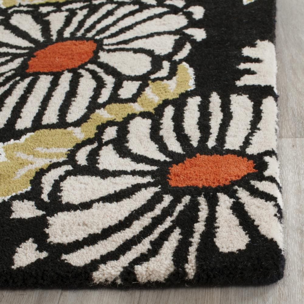 Black and Multicolor Hand-Tufted Wool 4' x 6' Area Rug