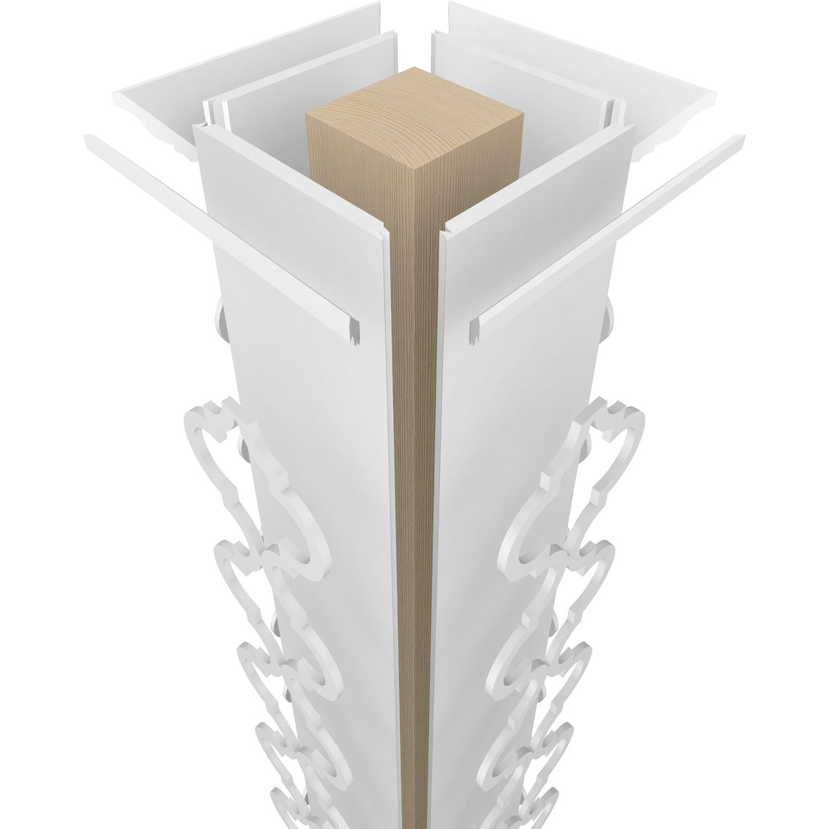 Elegant 8' Unfinished PVC Square Column with Crown Fretwork