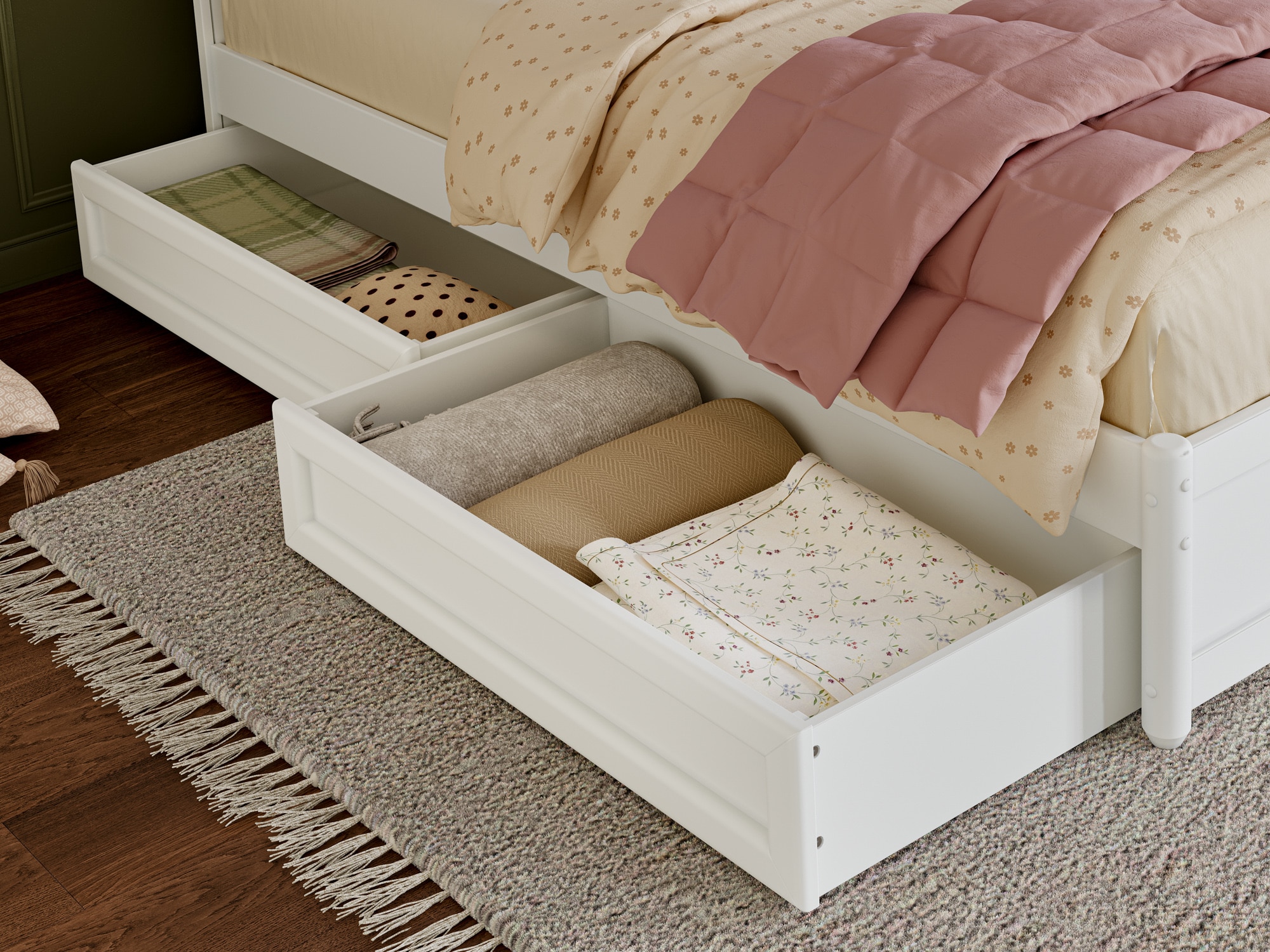 AFI AE71132 2 -Pack 2 -Drawers White Rolling Wood Storage Underbed drawer 8.07-in H x 36.93-in W x 20.55-in D