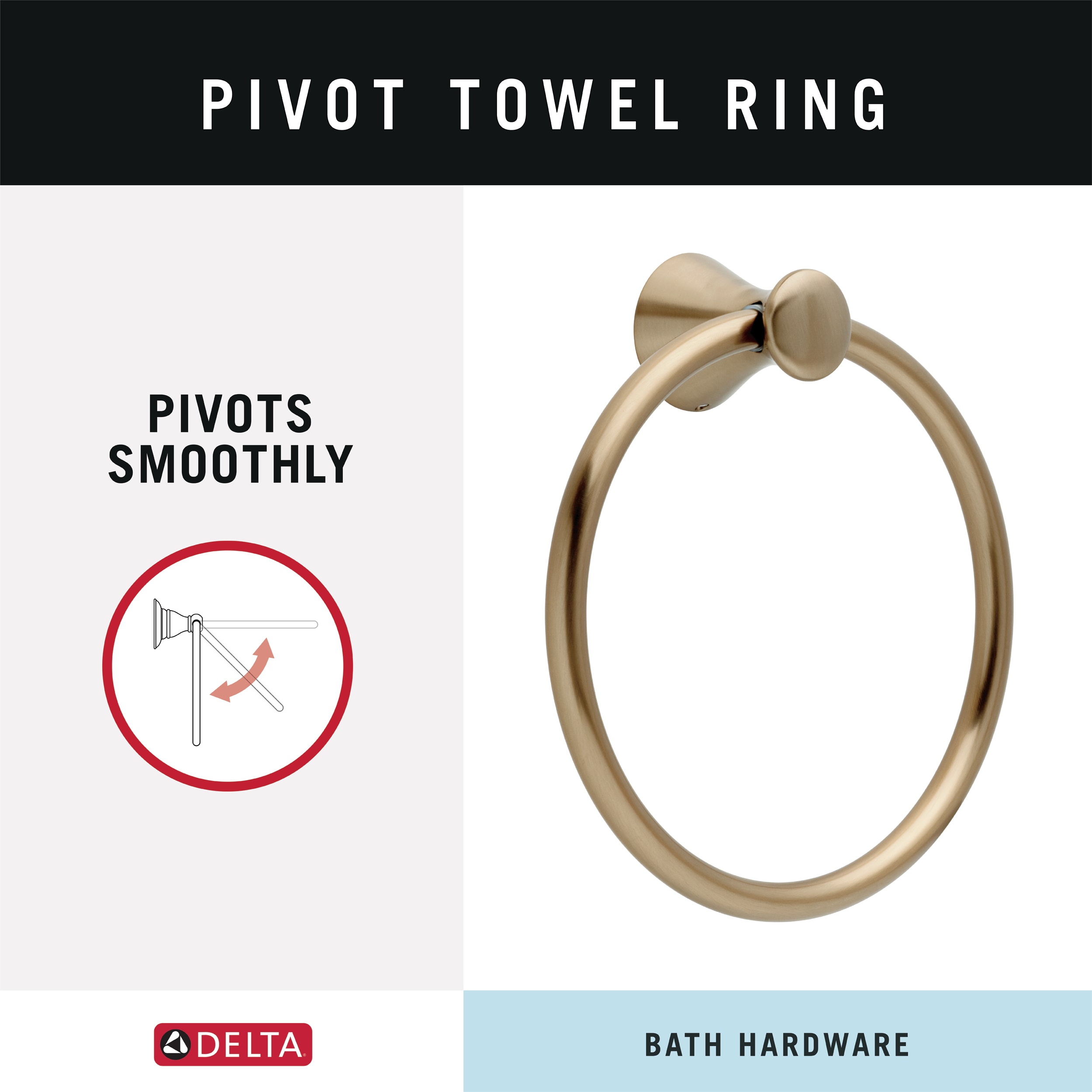 Delta Everly Wall Mount Square Open Towel Ring Bath Hardware