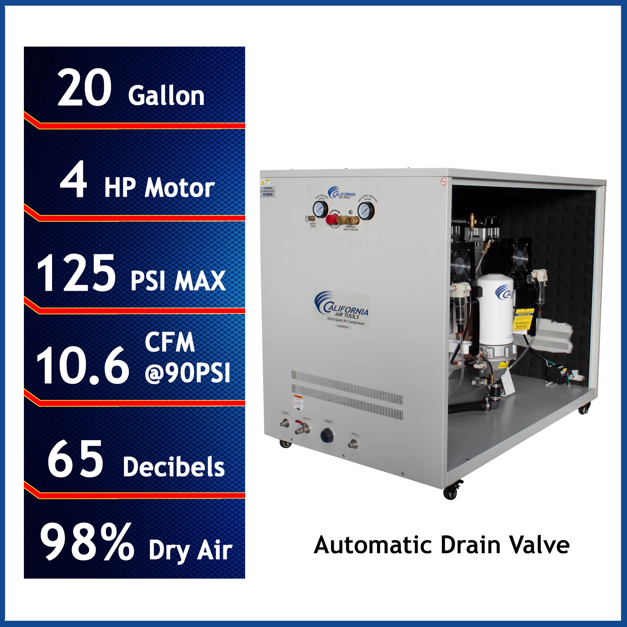 California Air Tools 20040DSPCADC 20-Gallon Portable Electric 130 PSI Horizontal Air Compressor