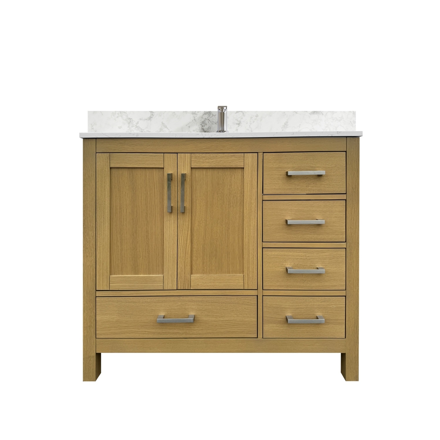Vanityfus American Farmhouse Bathroom Vanity with 5 Drawers and Side Cabinet - Wood Grain