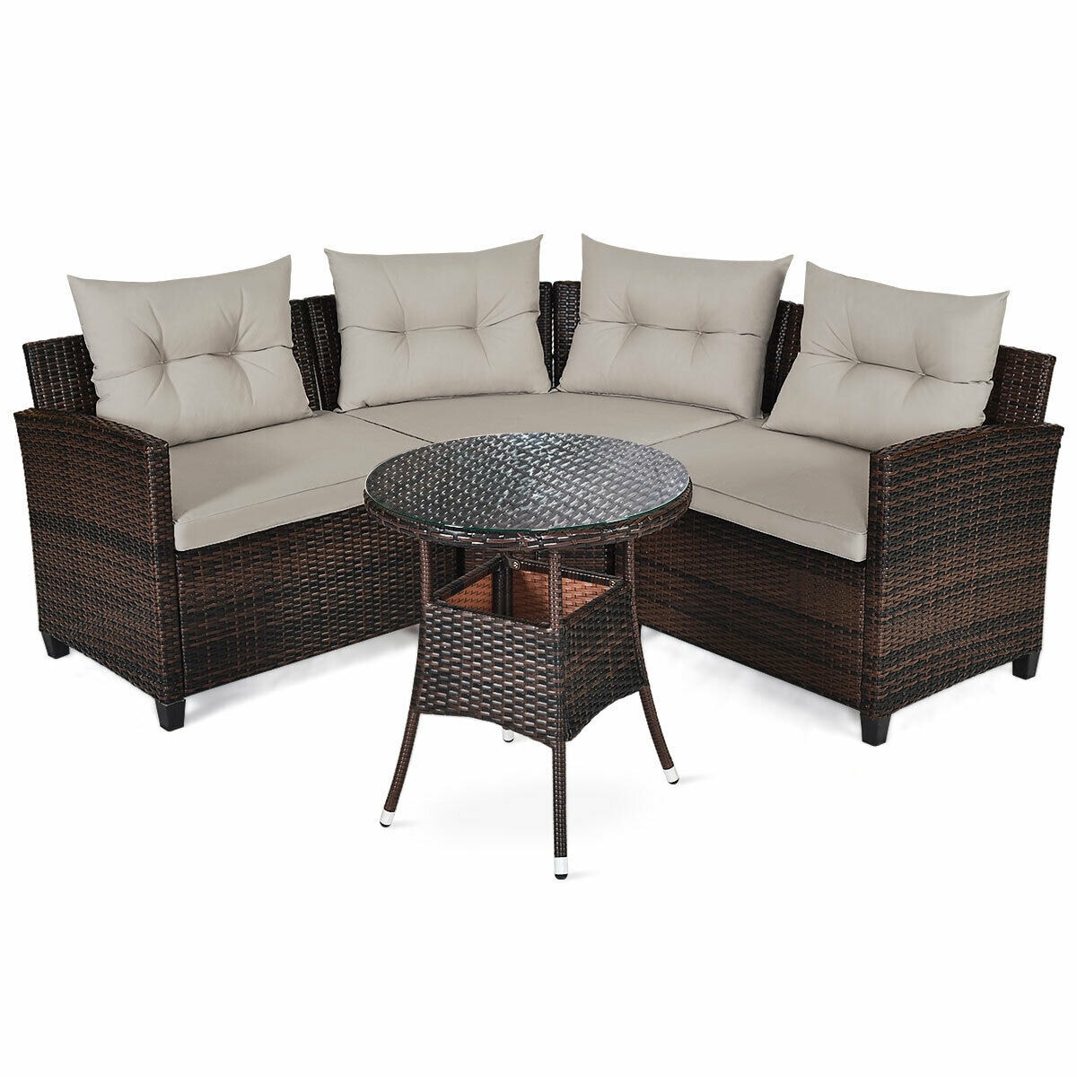 Forclover HYFE-68655ABN 4 -Piece Rattan Patio Conversation Set with Brown Cushions