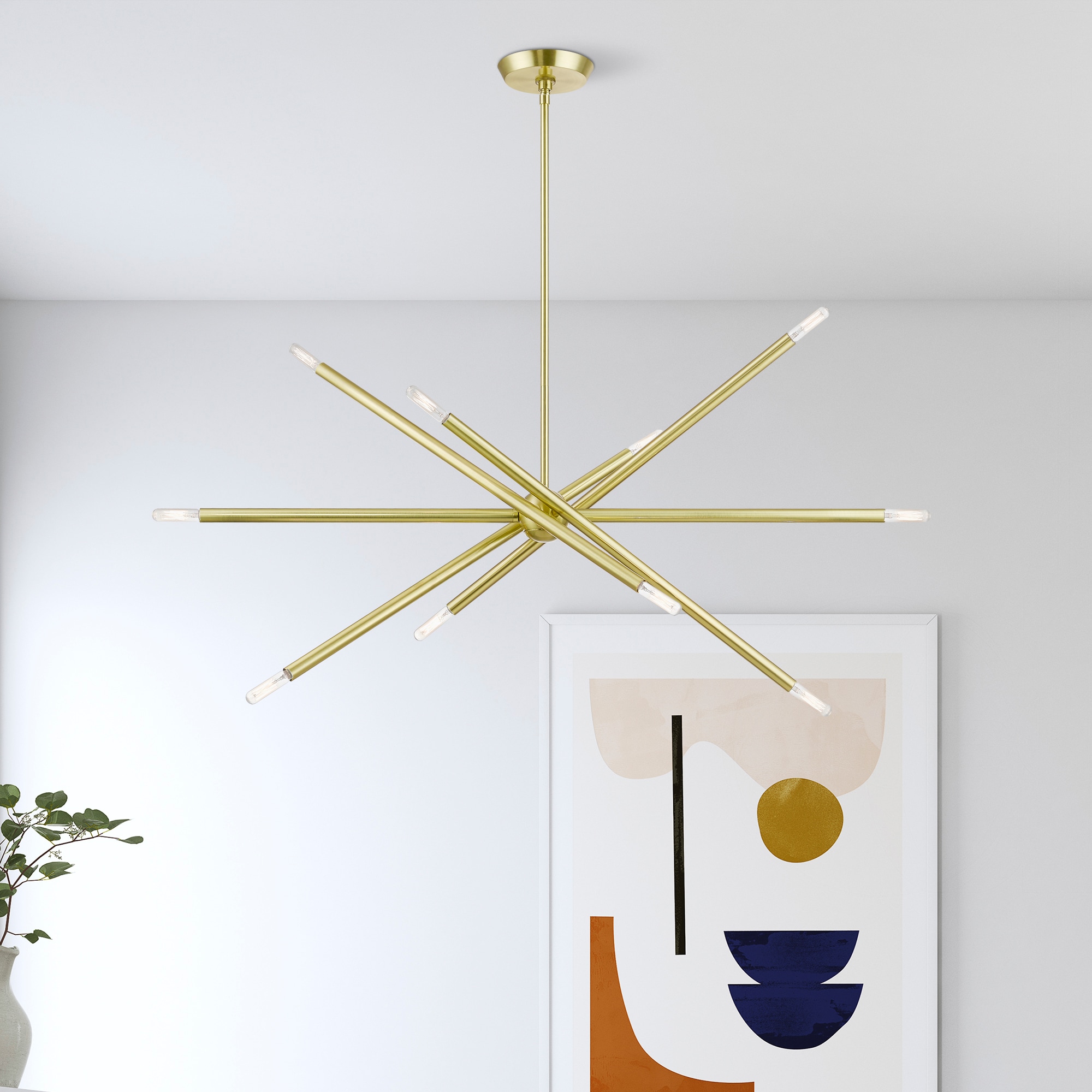 Soho Satin Brass 10-Light Sputnik Linear Chandelier