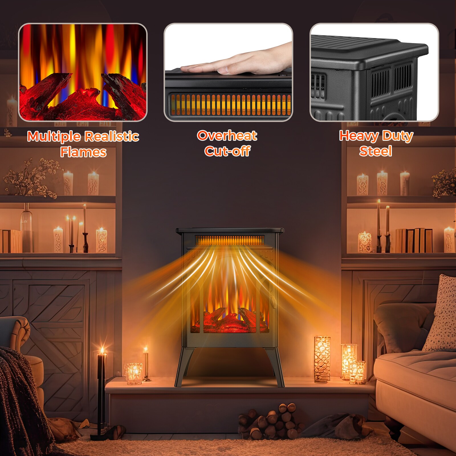 COWSAR S230CP-BLACK Electric-Fireplaces - View #9