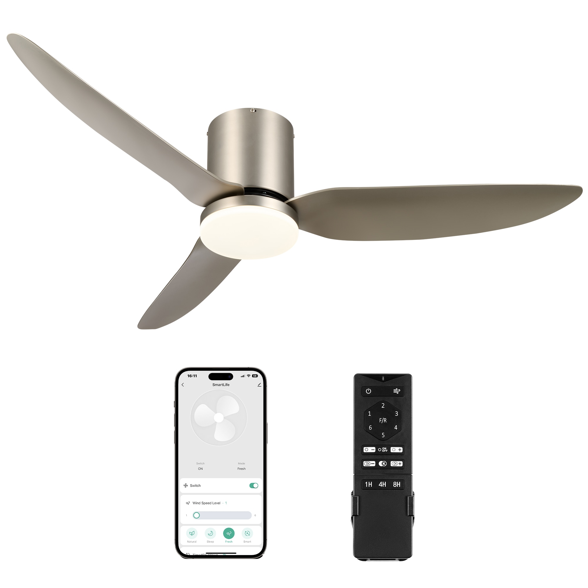 CO-Z 52-in Nickel Integrated LED Indoor Smart Propeller Ceiling Fan with  Light and Remote (3-Blade) in the Ceiling Fans department at