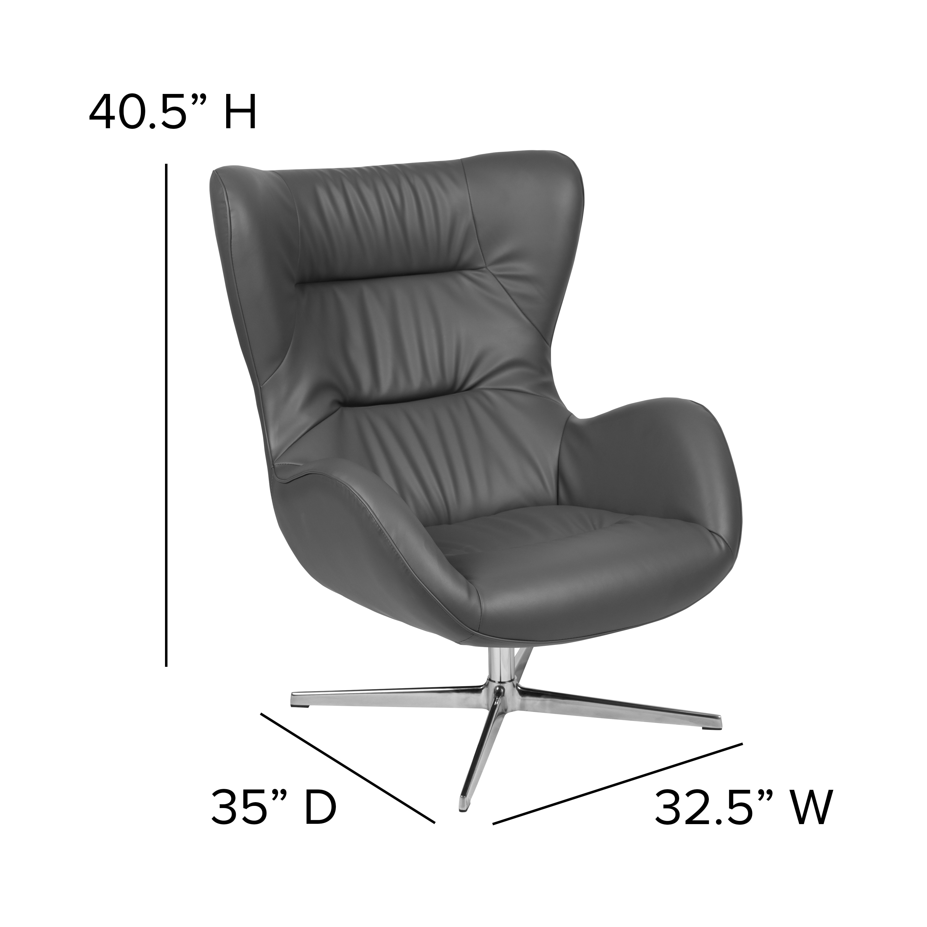 Sophisticated Gray LeatherSoft Swivel Wing Accent Chair