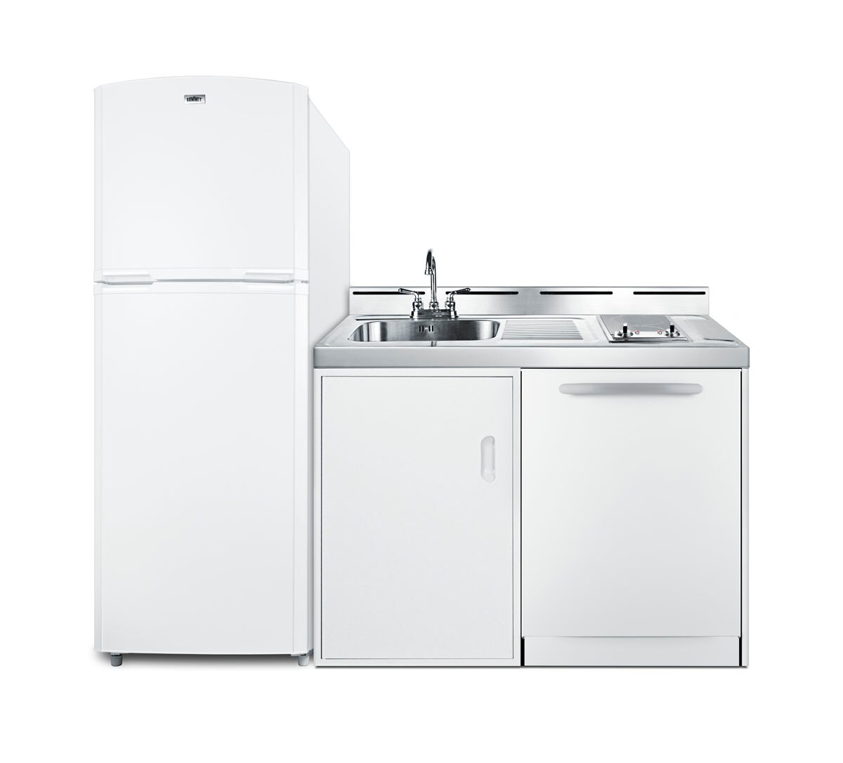 Summit Appliance ACKDW751G Wide All-In-One Combination Kitchen with refrigerator/ freezer, sink, and 2 burners -zone Cooktop