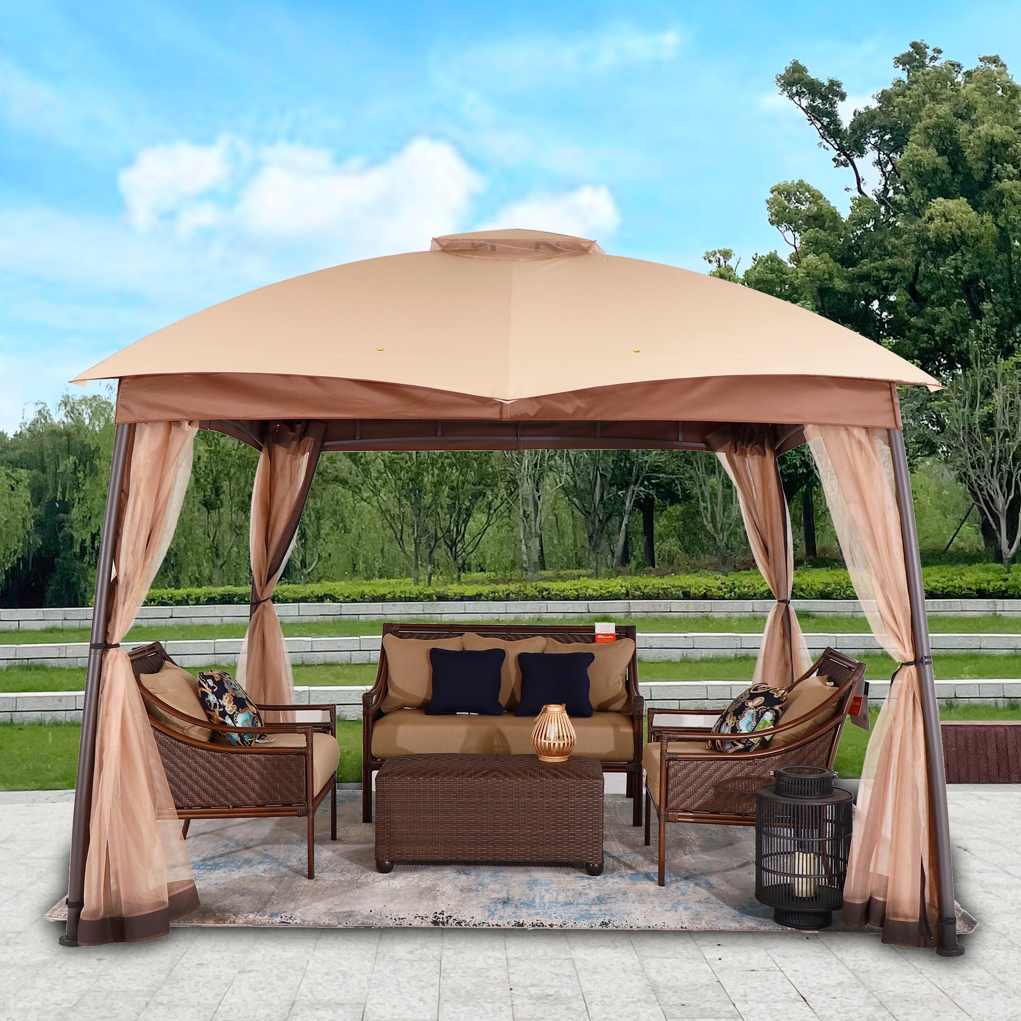 StarEcho 10-ft x 10-ft Arc leg patio gazebo with netting Powder Coating ...