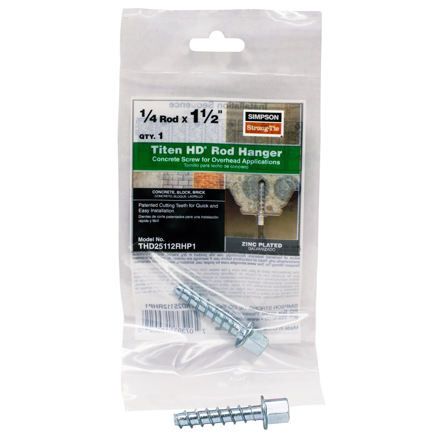 Simpson Strong-Tie THD25112RHP1 1/4-in x 2-3/4-in Concrete Anchors