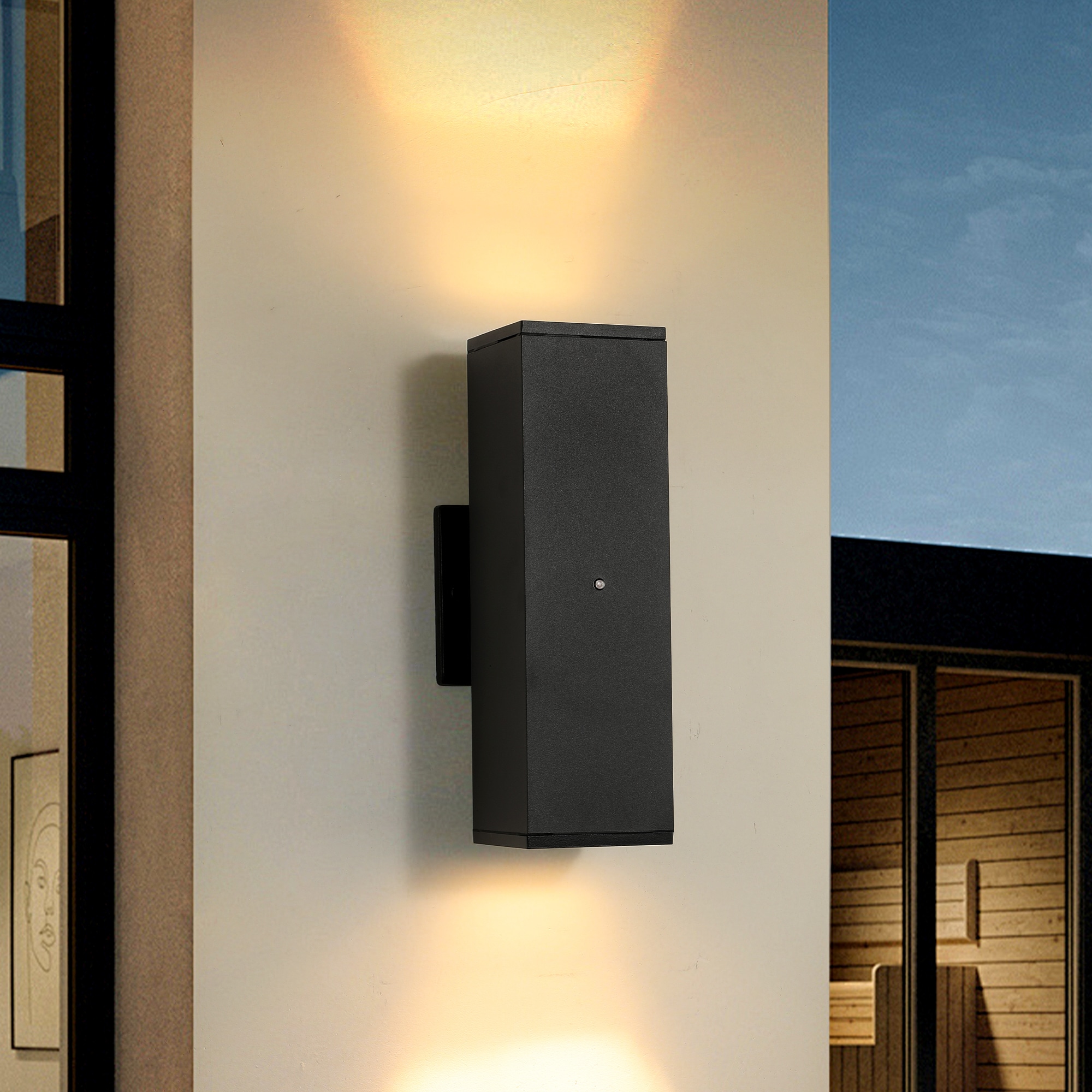 Boho Havens - Outdoor Wall Light Fixture with Dusk to Dawn Sensor Black Square Exterior Sconce fo...