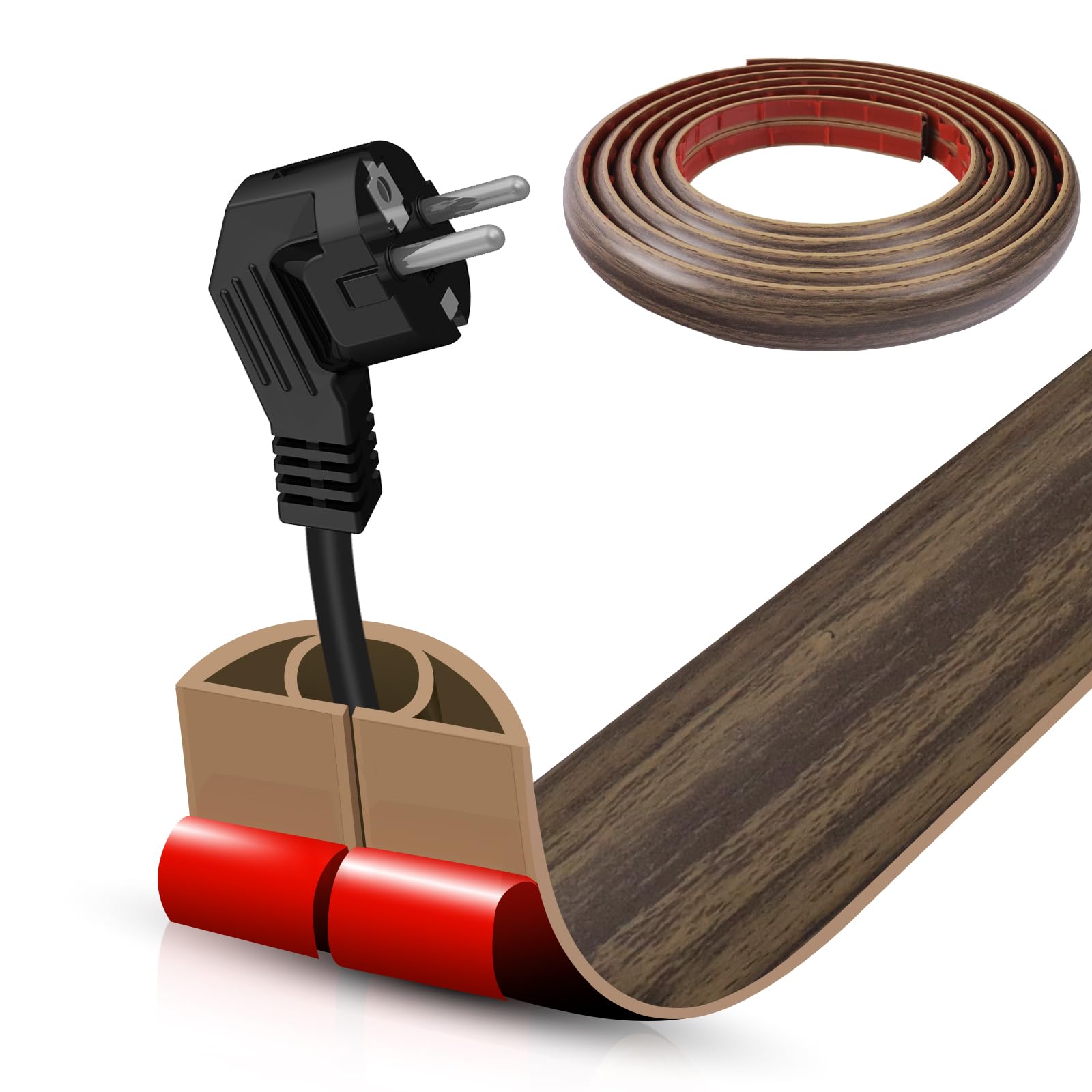 KHKFY  Floor Cord Cover Self Adhesive Cable Management Strip Ten Feet Long Wood Walnut Finish durable home and garden accessory designed for