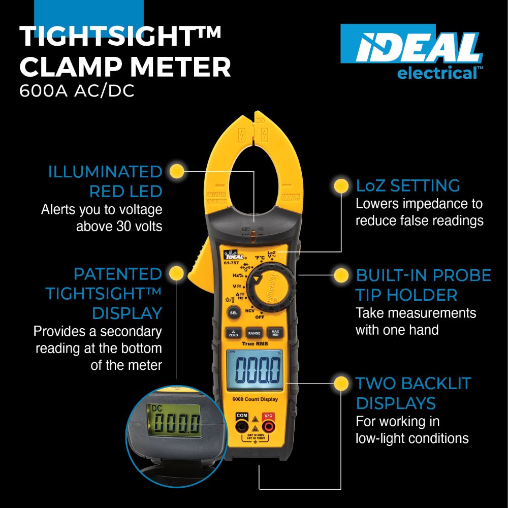IDEAL TightSight Digital Display Multimeter 600 Amp 600-Volt 61