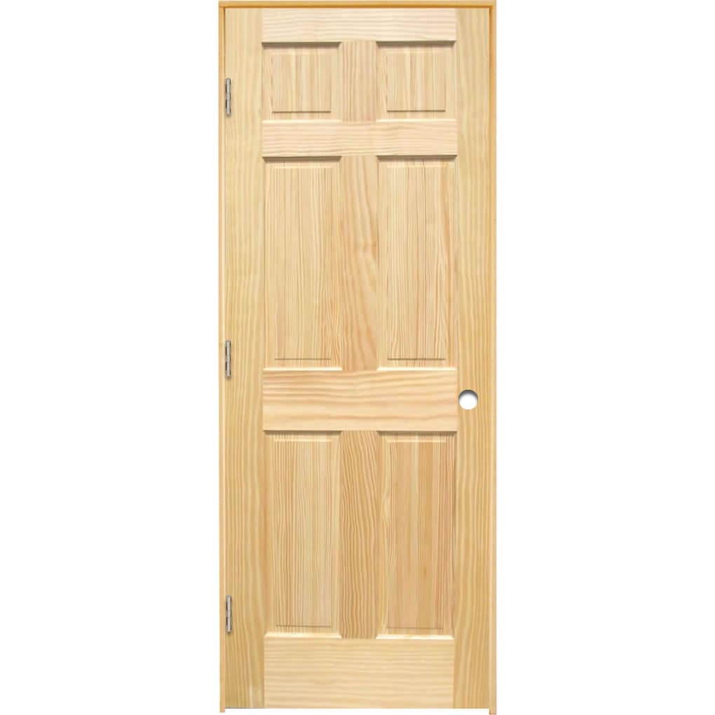 RELIABILT LOE830585 32-in x 80-in Unfinished Solid core 6-panel Right hand Unfinished Pine Wood Flat Jamb Single Prehung Interior Door