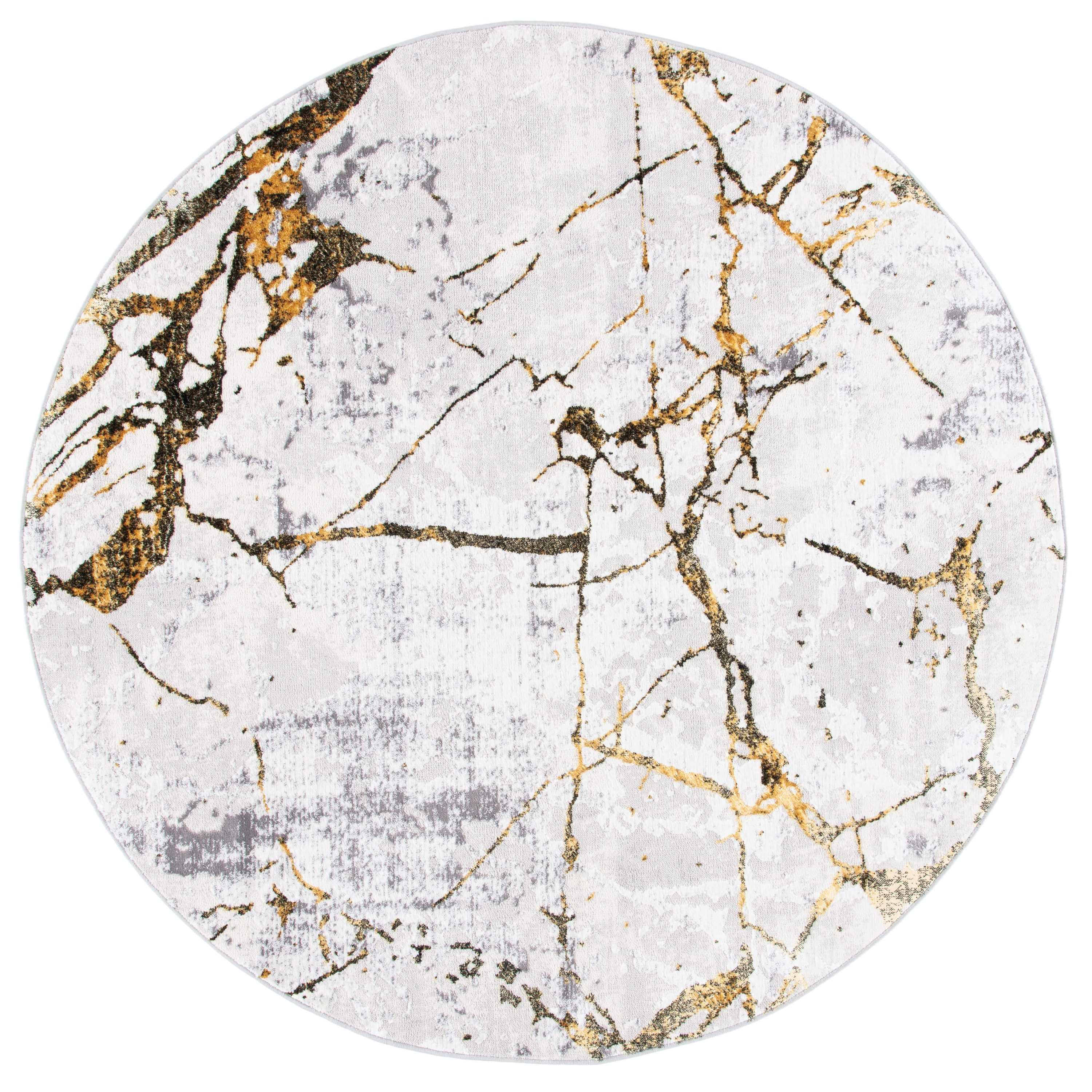 Safavieh ALA293G-7R Amelia Fietje 7 x 7 (ft) Loomed Synthetic Gray/Gold Round Indoor Abstract Industrial Area rug