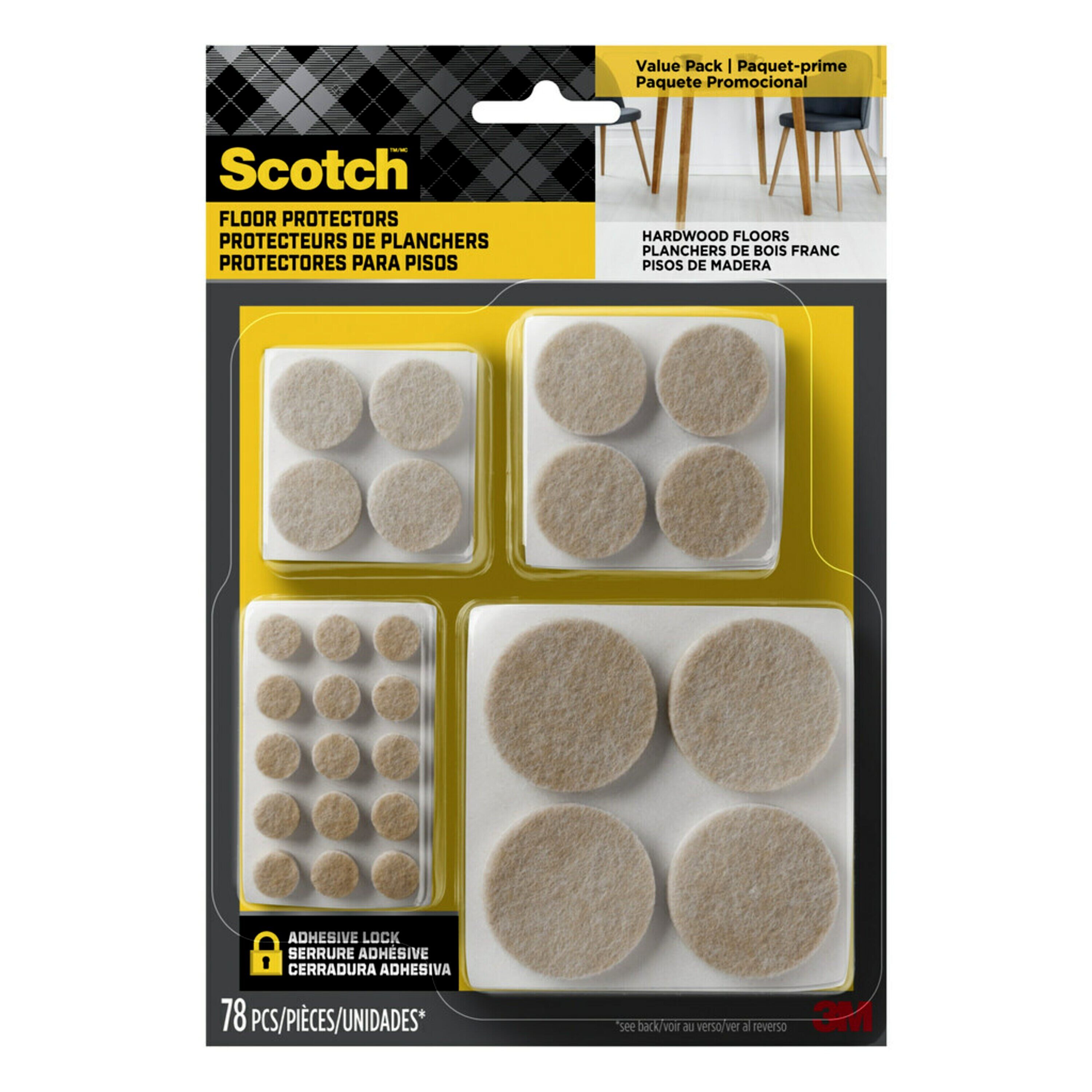 Scotch Mounting, Fastening & Surface Protection FP821-44NA 1 Inch Felt Pads  in Easy to Open Packaging, 44, Brown, Count