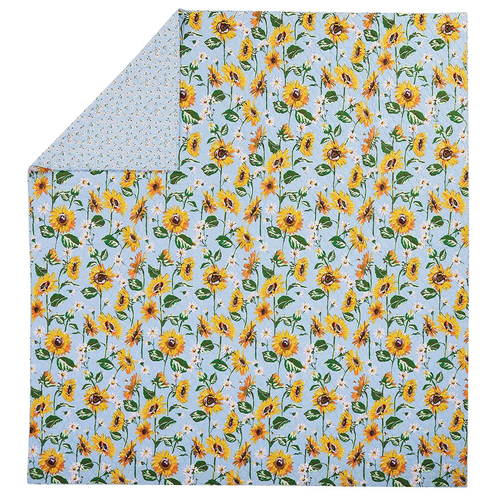 Sunflower Sky Twin Blue Cotton Reversible Quilt Set