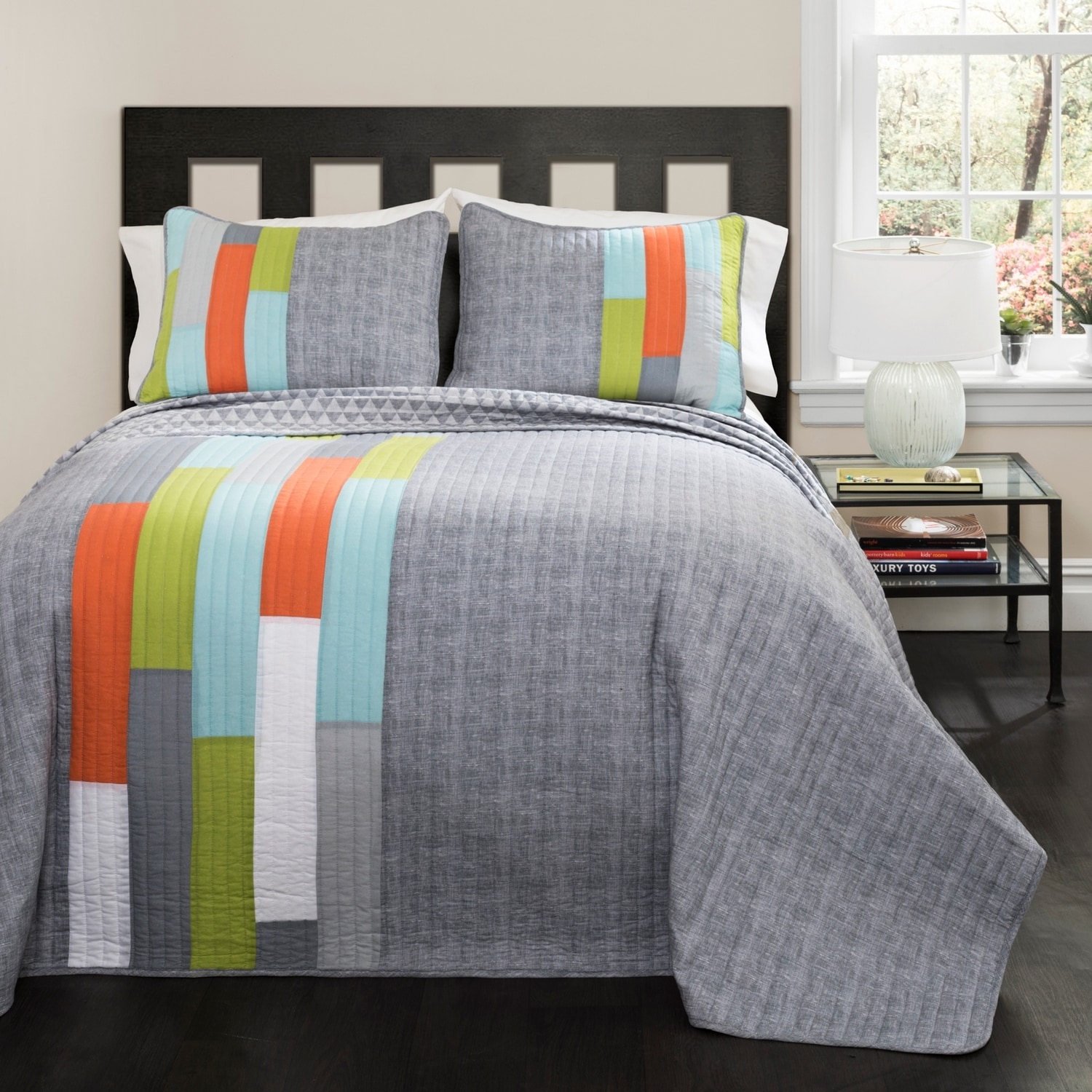 Lush Decor C43264P15-000 Orange Stripe Reversible King Quilt Cotton