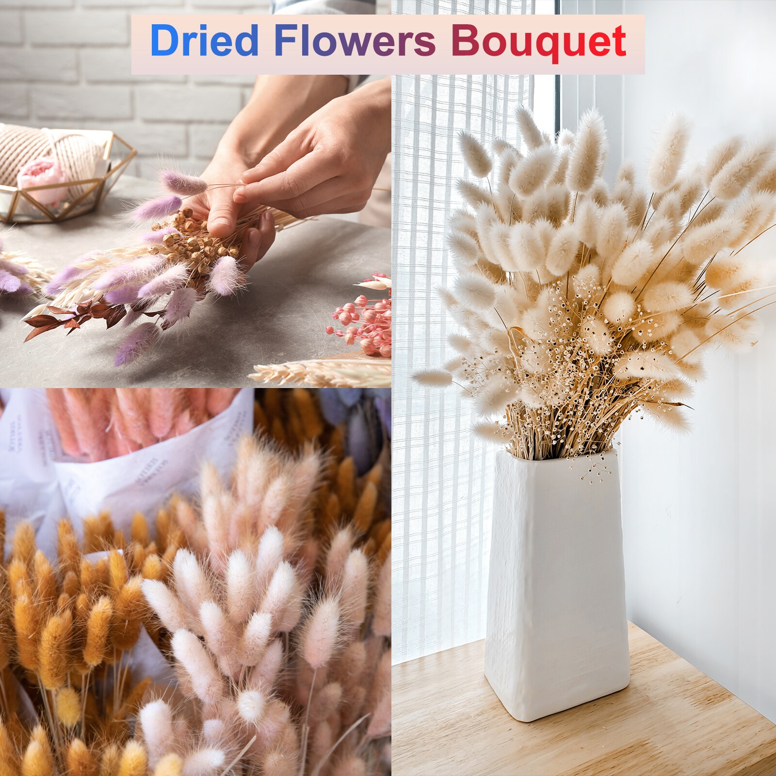 Unique Bargains 120pcs Natural Rabbit Bunny Tails Dried Flowers 17inch ...