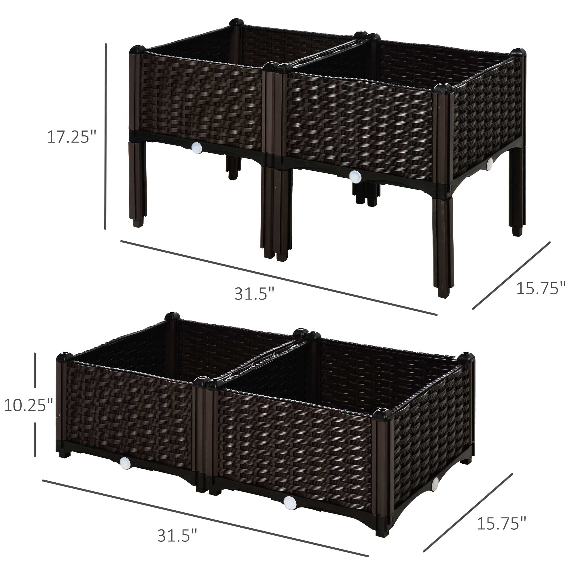 Brown 4-Piece Plastic Raised Garden Bed Planter Set