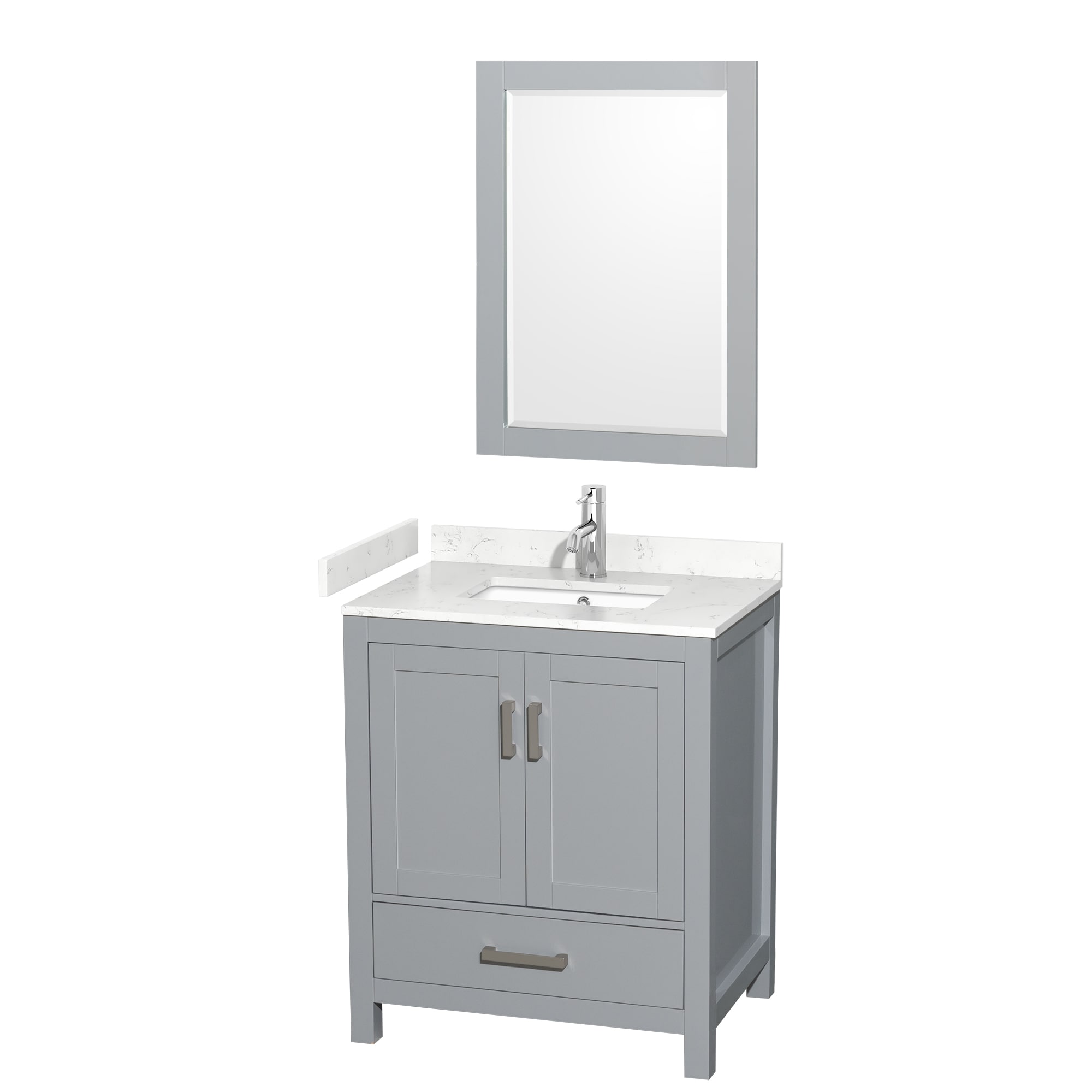 Wyndham Collection WCS141430SGYC2UNSM24 Sheffield 30-in Gray with Brushed Chrome Trim Undermount Single sink Bathroom Vanity with Carrara Cultured Marble Cultured marble Top (Mirror Included)