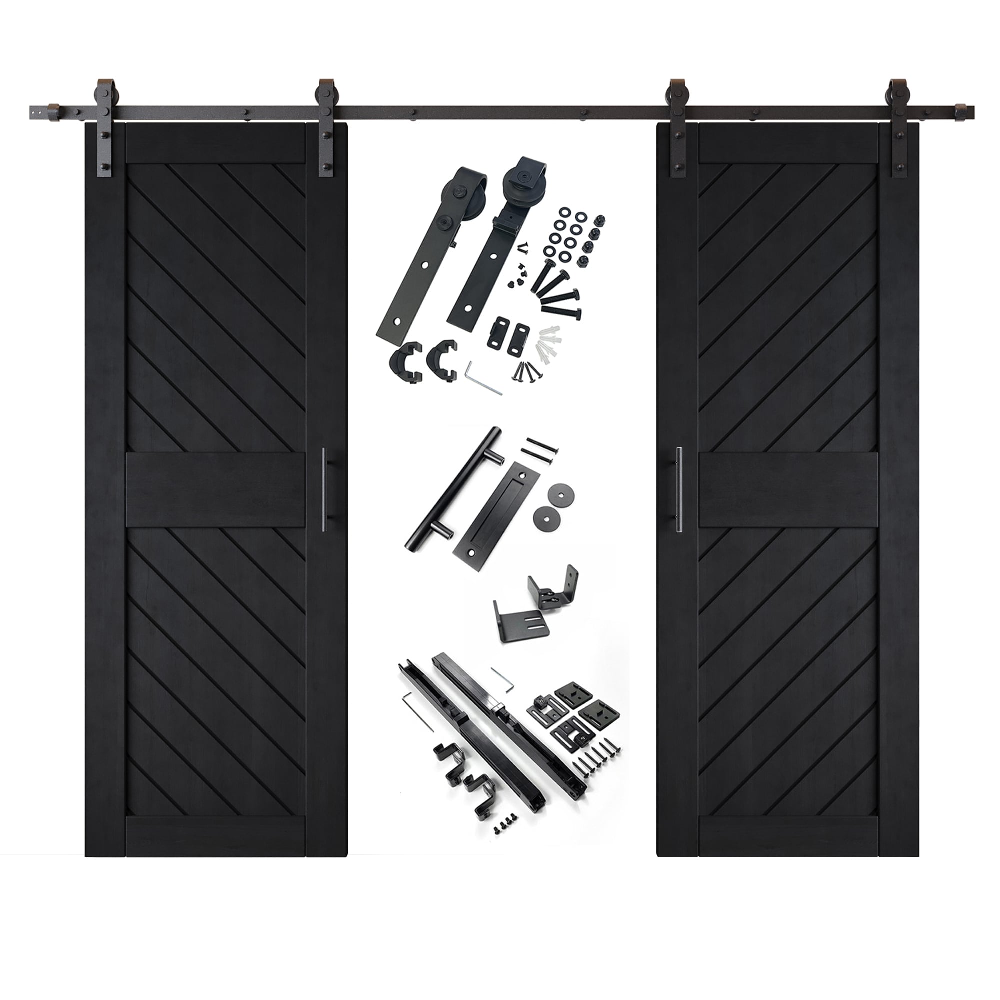 HOMACER YT2H132C-XT2-3084-BK 30-in x 84-in Black Prefinished Non-standard Pine Wood Solid core Double Barn Door (Hardware Included)